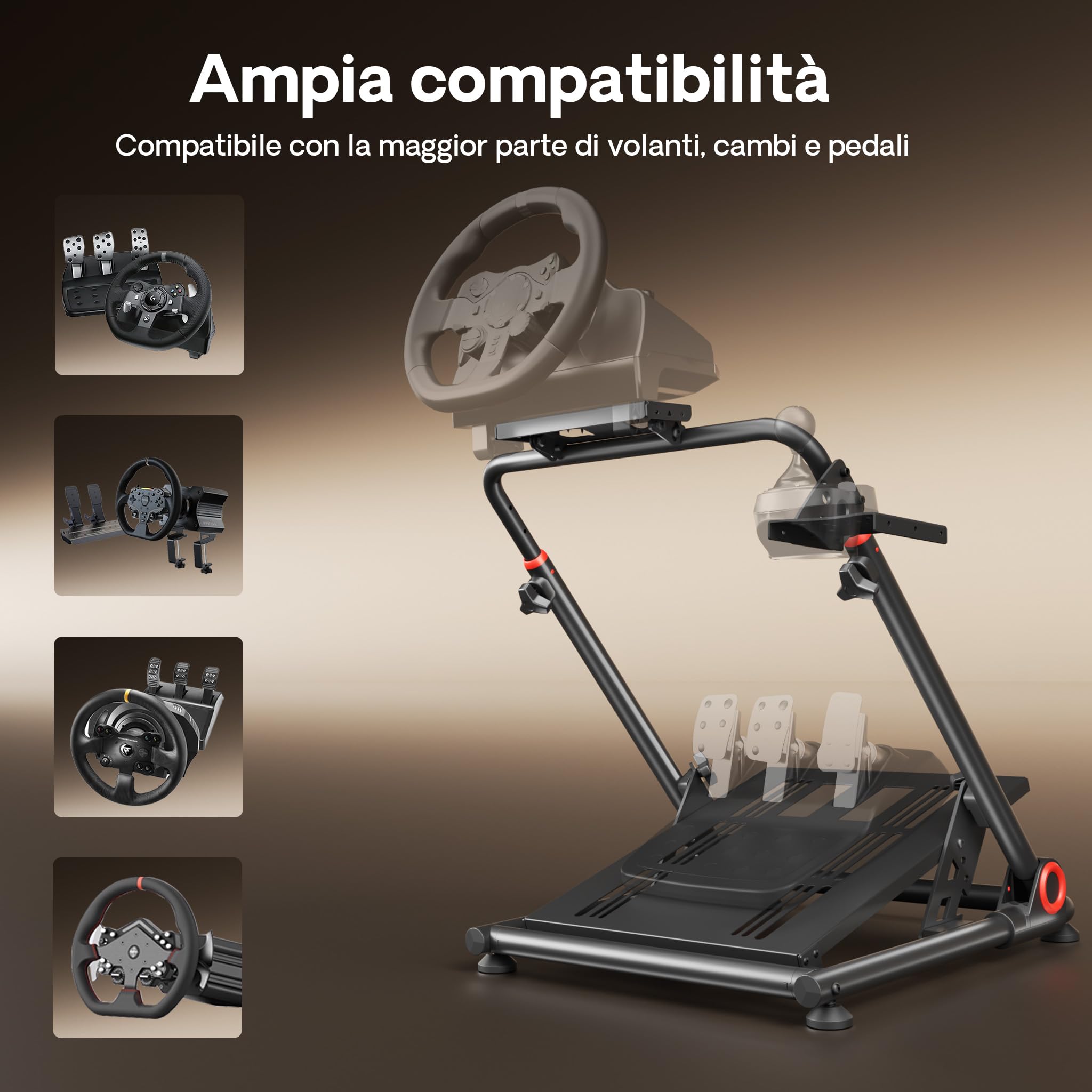 Wiltec Supporto per volante e pedaliera, 68 x 82 x 83 cm, postazione volante richiudibile per sim racing, fissaggi per volante, leva del cambio e pedali