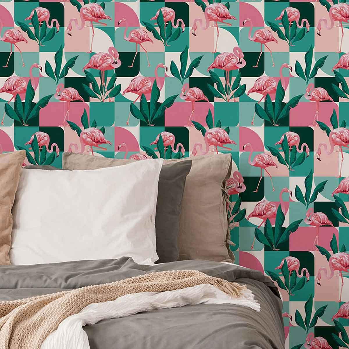 Walls By Me Pink Flamingo Peel and Stick Removable Wallpaper 7624