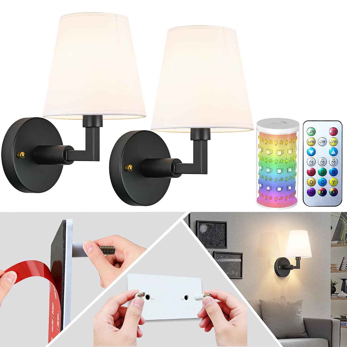 slywise Peel and Stick Wall Sconces, Stick On Wall Sconces Battery Operated,