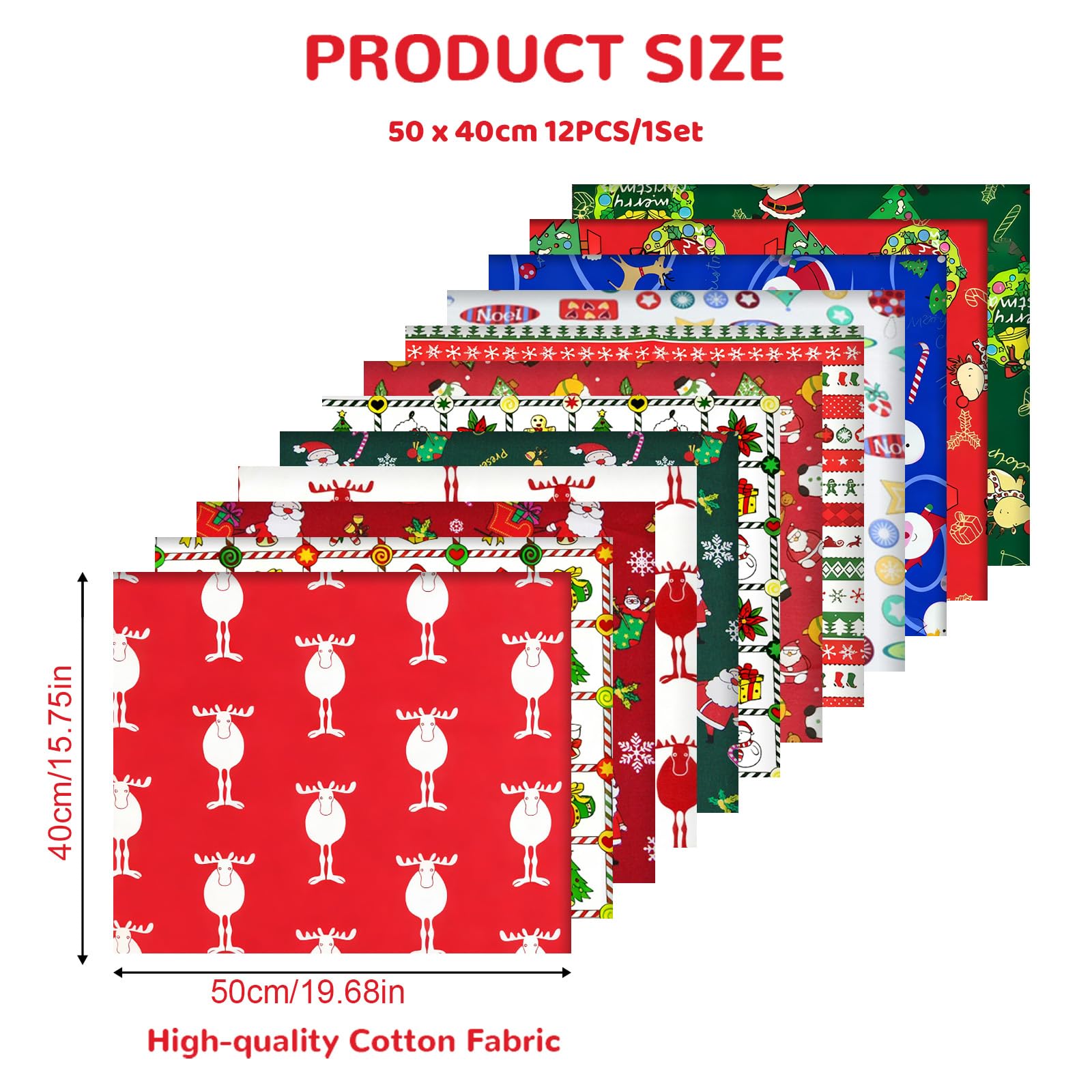 Aucuu Tissus Coton Couture, Lot De 12 50 * 40cm Tissus Noël Imprimés, 100% Coton Tissu Pour Patchwork, Pour Passionnés De Couture, Enfants, Poupées DIY, Coutures, Vêtements, Décoration D'intérieur