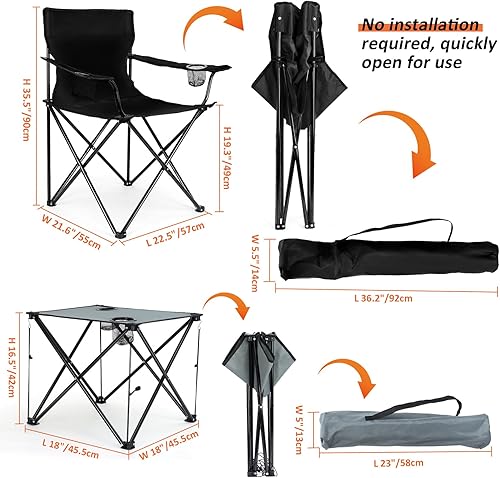 Miniatura 3 de Leonyo Paquete de 2 sillas de campamento para adultos, sillas de césped con mesa, sillas plegables resistentes para exteriores, sillas deportivas de