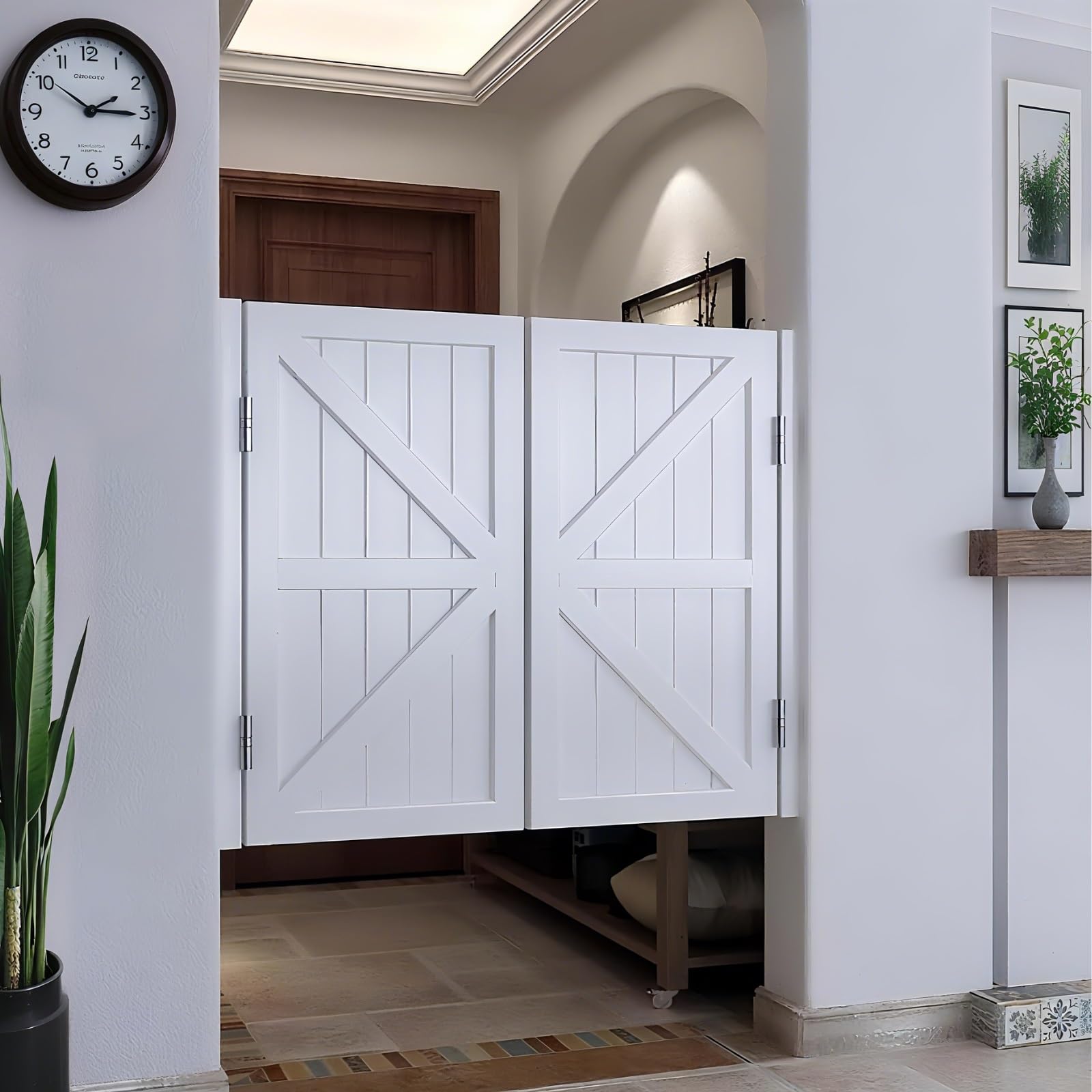 Porte Battante Double, Porte Saloon En Bois Avec Charnières, Porte Saloon De Séparation Portes De Grange Pour Escalier Salle De Bain Cuisine Chambre Balcon(Blanc,W:114 x H:90cm)