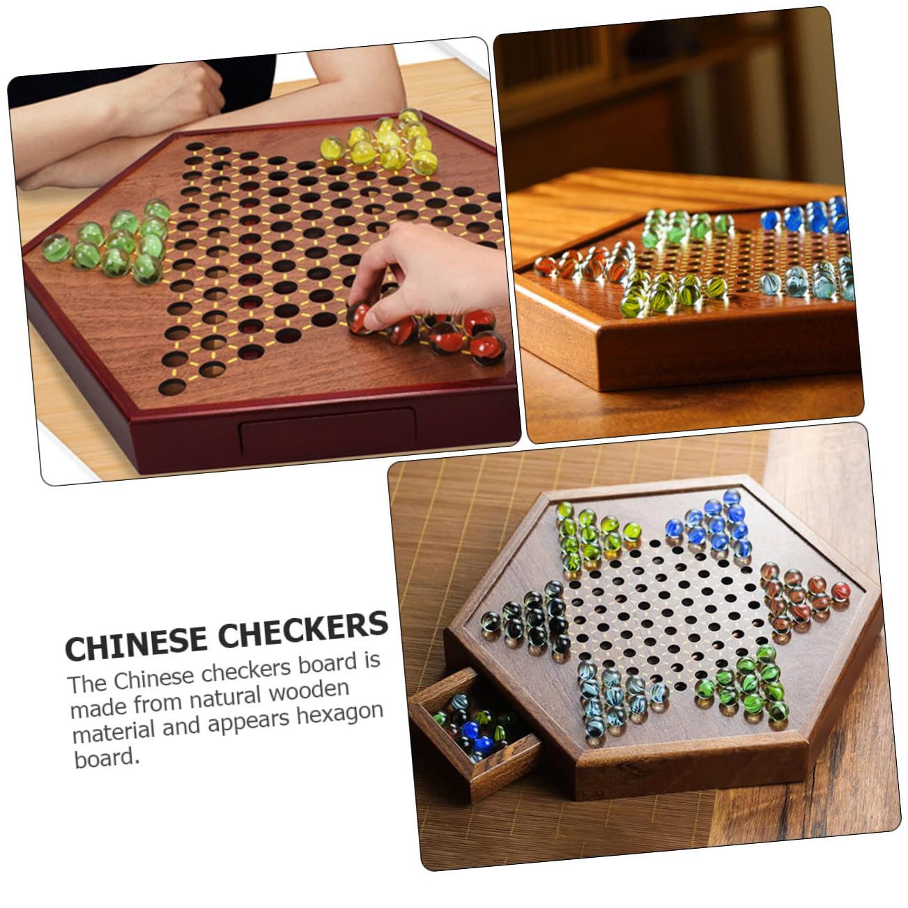 Set Gioco Dama Cinese in Legno con Scatola a Cassetto Esagonale, Gioco da Tavolo Strategico per Intrattenimento Familiare, Adatto a Giovani e Anziani