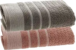Jogo Toalhas de Banho, 2 Pe�as, Algod�o, Fio Penteado, 70x140cm, Corttex, Treviso, Ultra Macia, 450g/m�, Barra Decorativa, Altihaus (Rosa/Cinza)