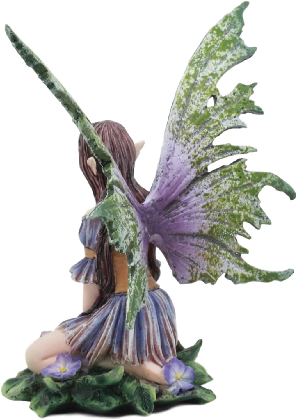 Ebros Amy Brown Whimsical Viola Violet Flower Garden Fairy Sitting by Garden Figurine Fairies FAE Magic Faerie Garden Accessory Statue Fantasy Collectible 5.25" H