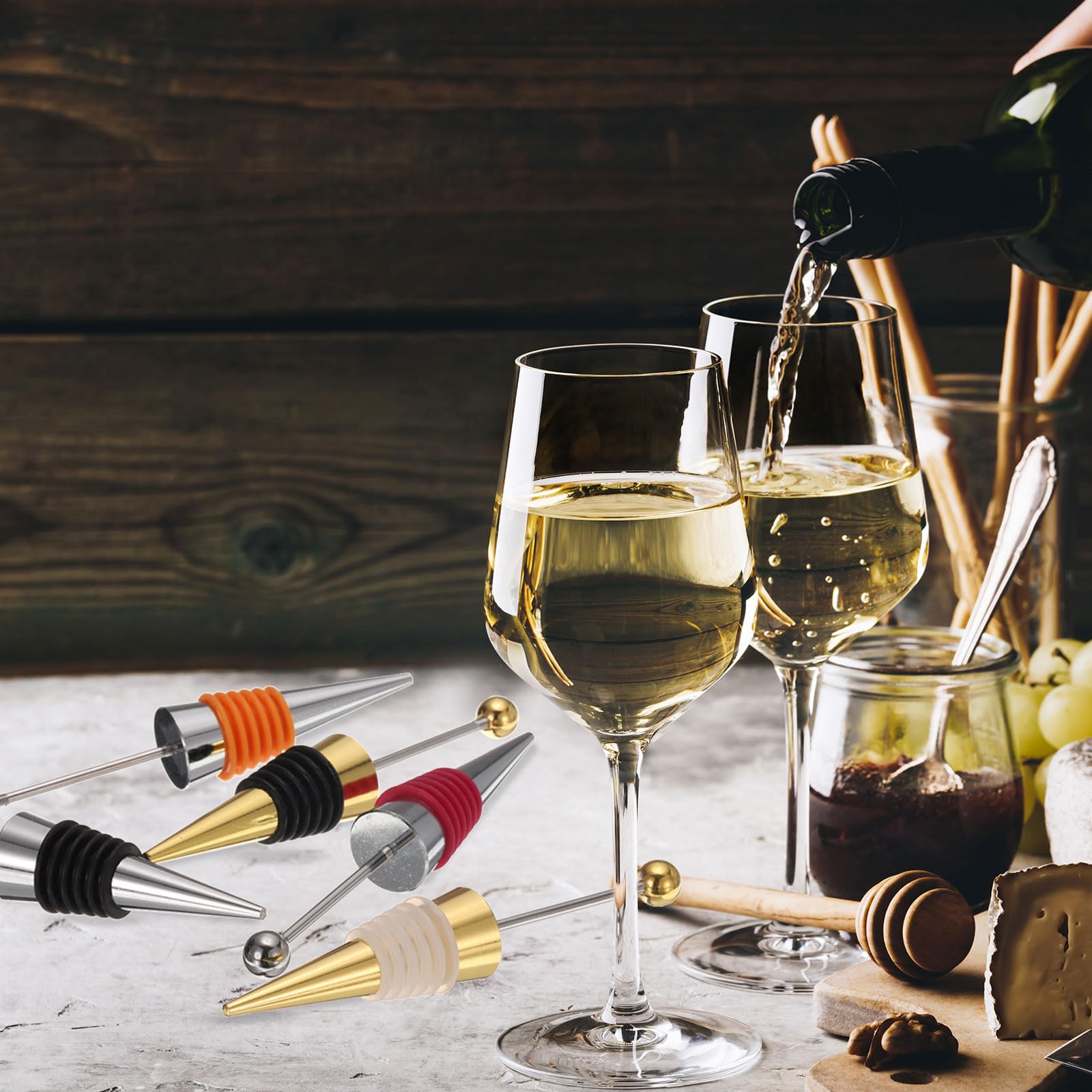 uxcell 10 tapones para botellas de vino con cuentas, tapón de vino, tapón de vino, tapones reutilizables para botellas de vino, tapones de sellado para bebidas, fiestas, bares, dorado/rosa