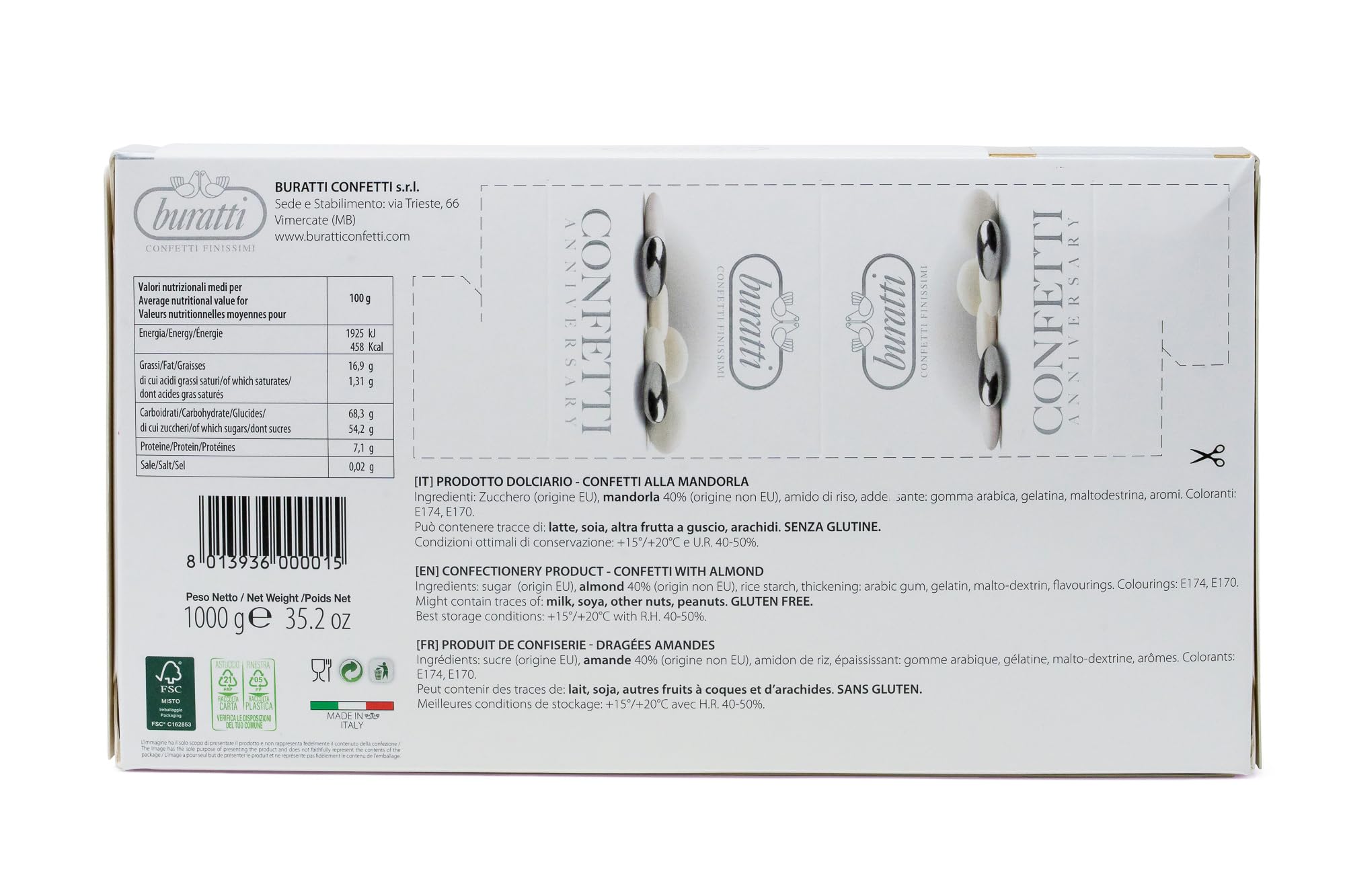 Buratti Confetti Intera Pelata Argento - 1 kg