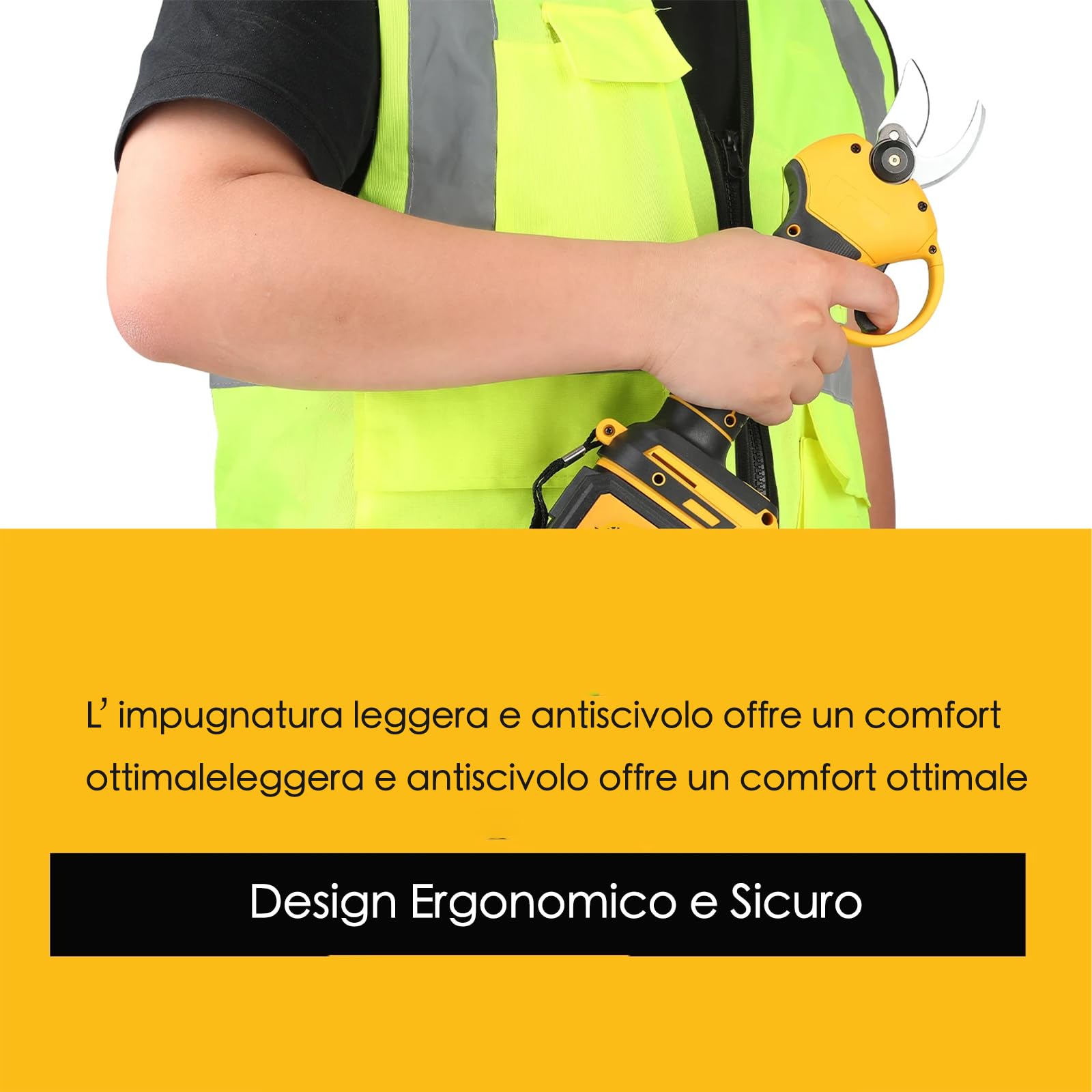 VOLTIX Forbici Potatura Elettriche Professionali 30mm, Cesoie Elettriche a Batteria con 2 Batterie 21V, Forbici da Potatura per Giardinaggio, Ulivi, Alberi da Frutta e Vigneti, Giallo