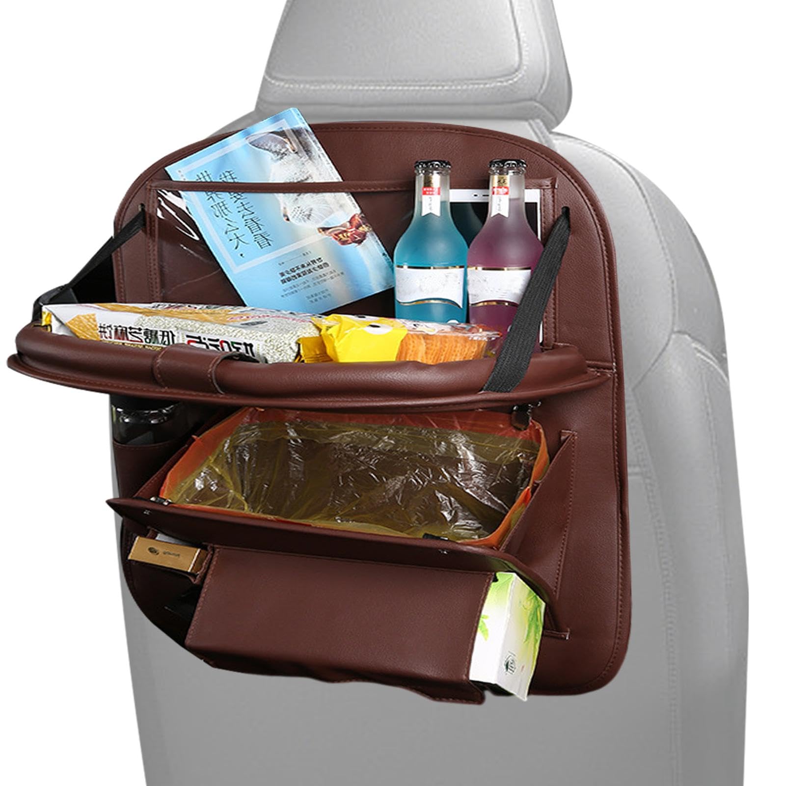 Organizer per sedile posteriore auto, organizer per sedile posteriore, organizer per auto, da viaggio con 9 scomparti, organizer per auto in pelle ecologica in poliuretano, impermeabile,