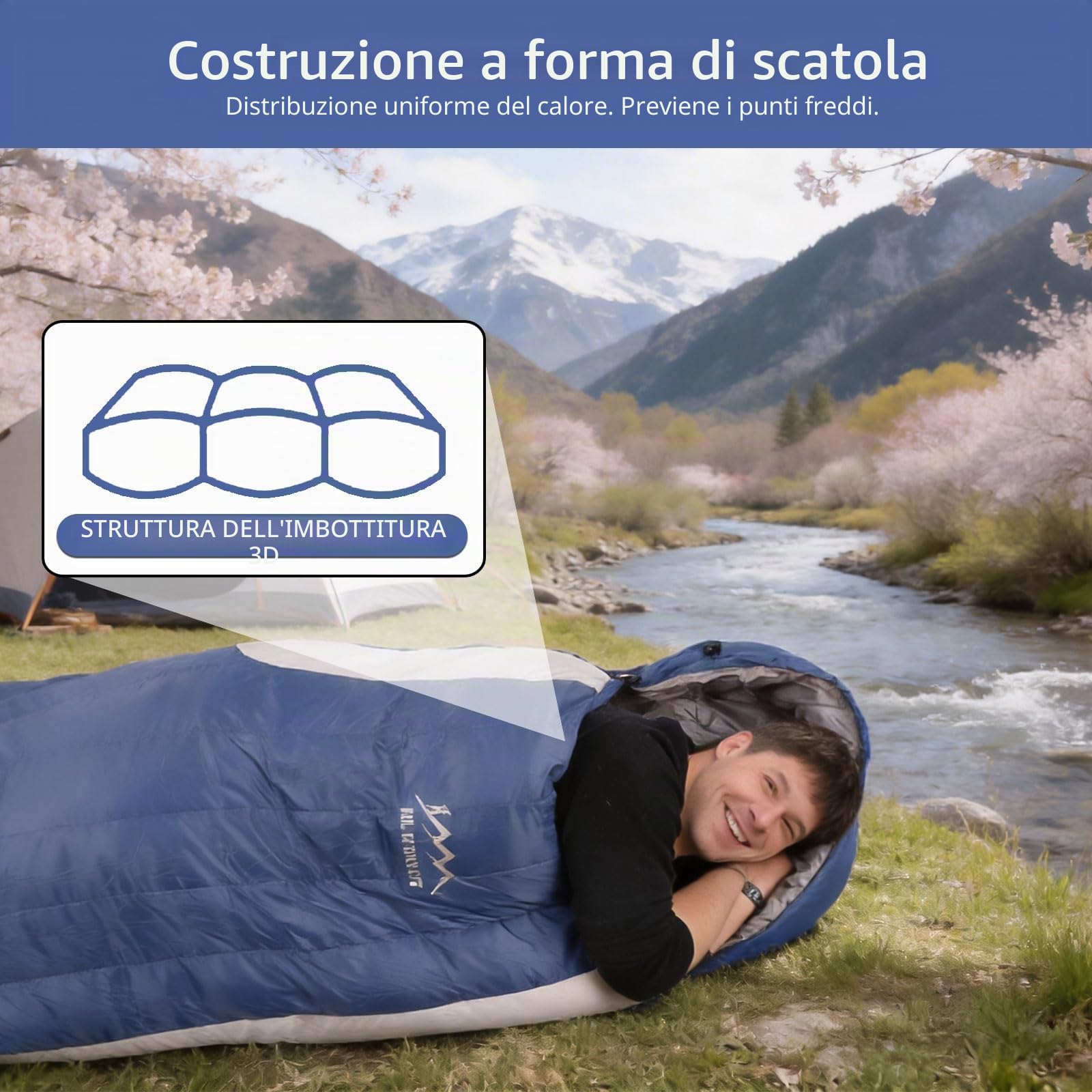 Sacco a pelo in piuma, da -10 °C a 8 °C, leggero e compatto, per adulti, bambini, 3 ~ 4 stagioni, campeggio, escursionismo e trekking, attività all'aperto e per interni