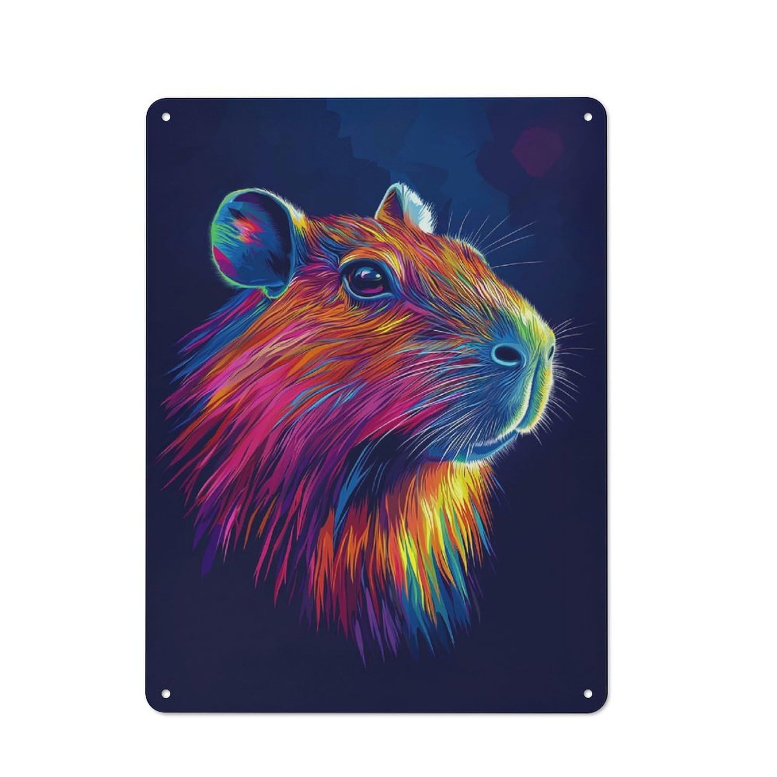 Tin Wall Plaque 40x30cm with Capybara Rainbow Portrait for Pub Or Café, for Hospitality Wall Decor Collectors