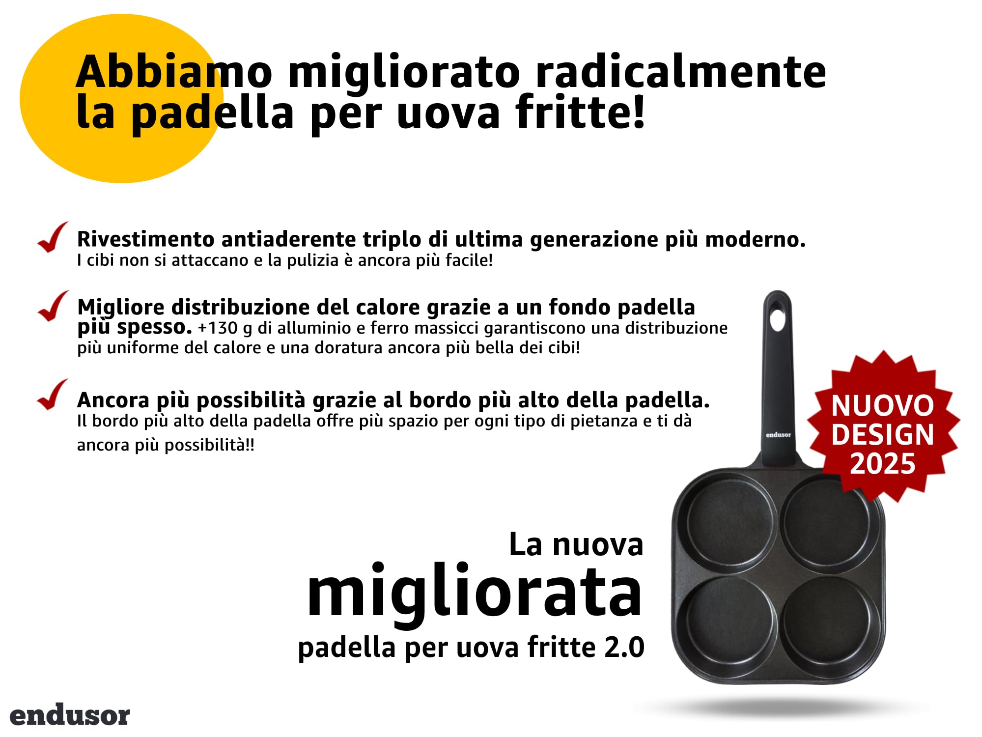 endusor Padella pancake e uova fritte - 21cm padella per pancake antiaderente con coperchio | Per Fornelli a Induzione Gas Ceramica Elettrici Alogeni| Piastra a 4 stampi per Pancakes Uova Fritte