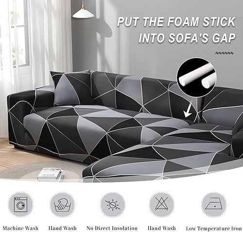 Miniatura 4 de Fundas de almohada de 17.7 x 17.7 in, en forma de L, con 2 fundas de almohada, reversible, elástica, para sofá de 3 plazas+3 plazas, etiqueta negra