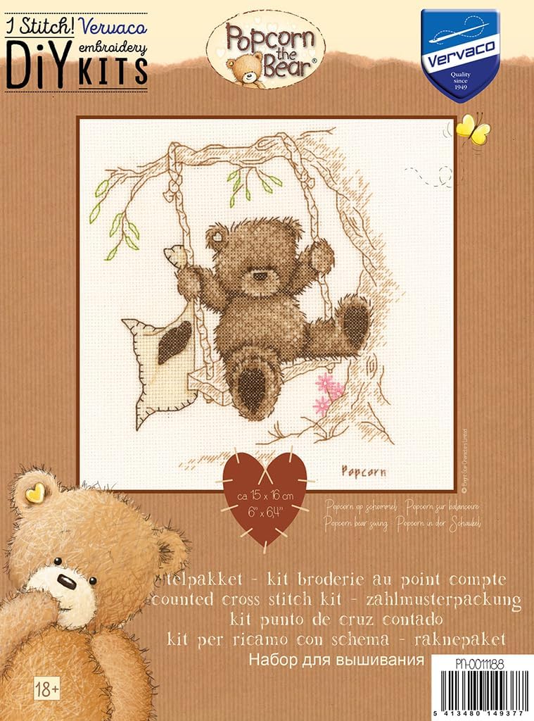 Vervaco Counted Cross Stitch Kit Popcorn Bear Swing PN-0011188