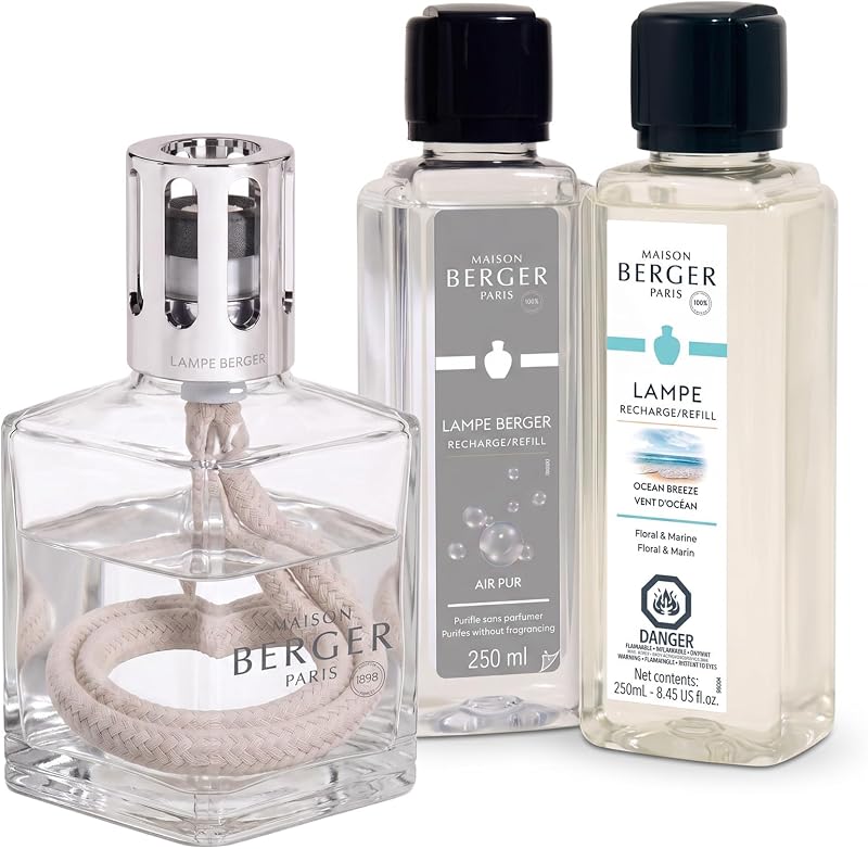 MAISON BERGER Lampe Berger Starter Kit, Square Lamp + 2 Refills | Square Lamp Starter Kit, 2 x 250 ml Refills (Ocean Breeze & So Neutral), Helps Neutralize Odors, Made in France