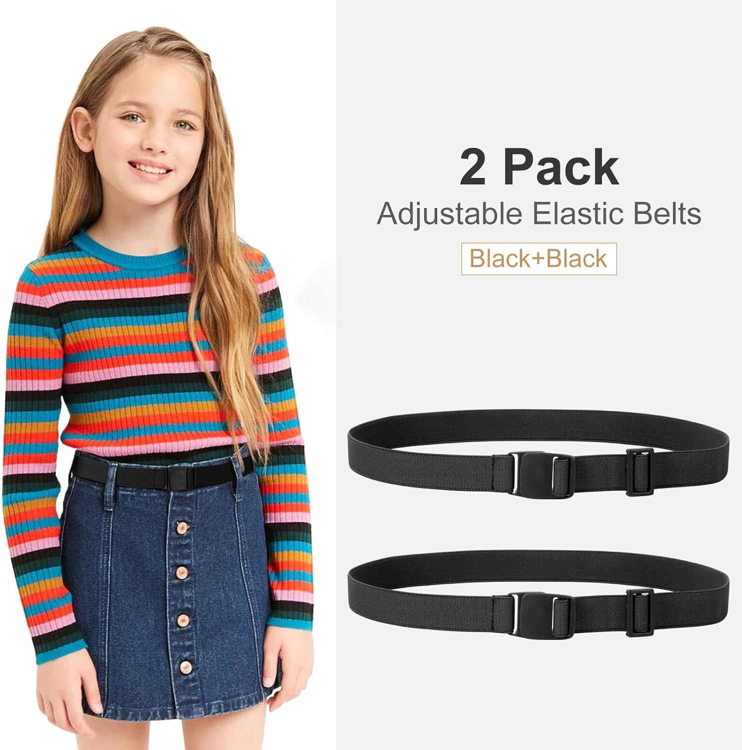JASGOOD Kids Nickel Free Belts,Adjustable Elastic Belts for Pants Children,Stretch Belts for Boys Girls and Toddlers