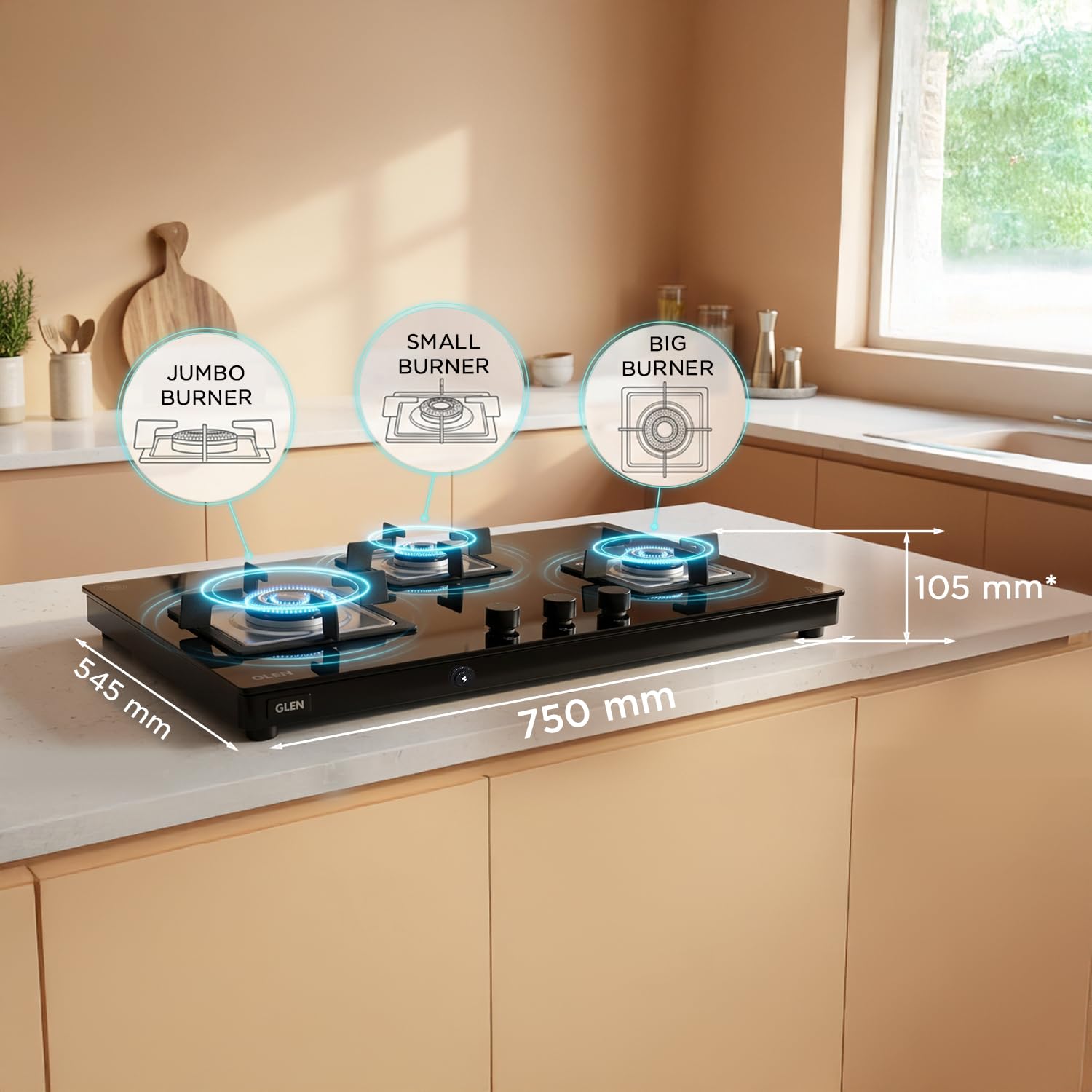Glen Ultra Slim Gas Stove - 3 Burner, Auto Ignition -2 Glen Ultra Slim Gas Stove - 3 Burner, Auto Ignition -2