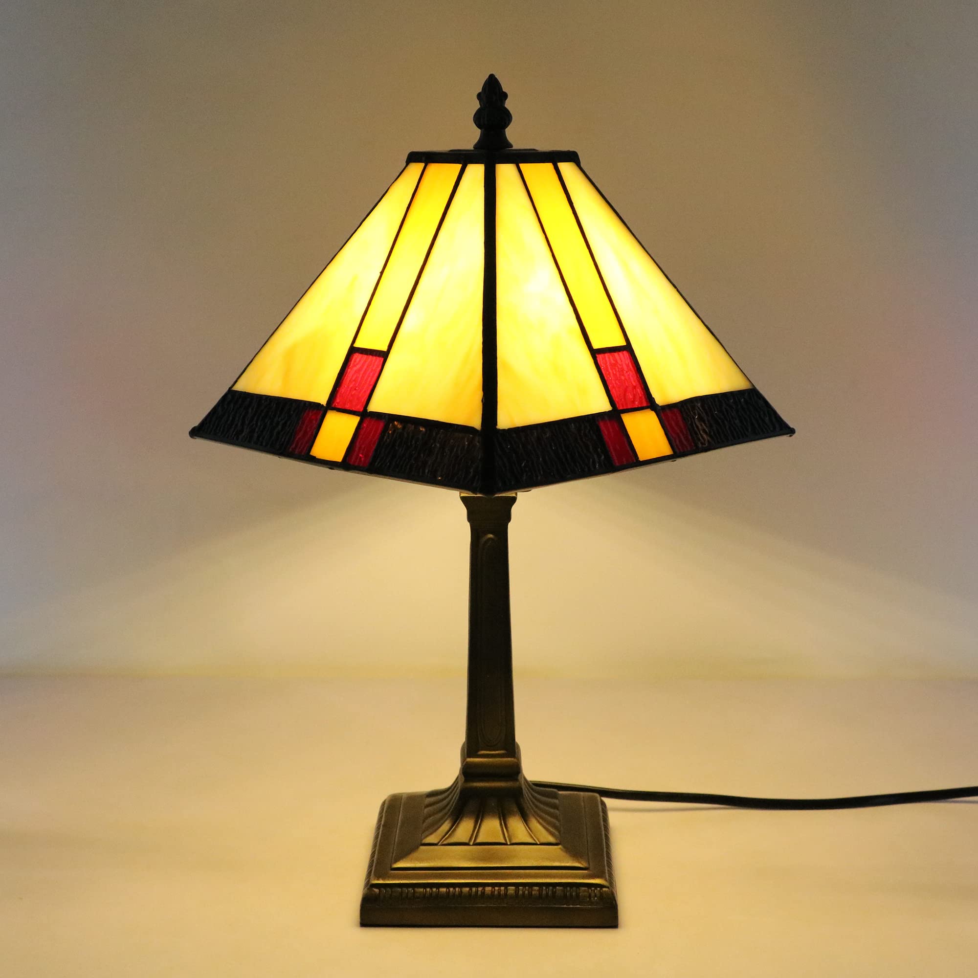 Tiffany Tischlampe Klein, 8 Zoll Quadrat Mehrfarbiges Glas Lampenschirm, E14 Vintage Tischlampe Schlafzimmer Wohnzimmer Kinderzimmer(Ohne Glühbirnen)