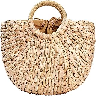 Women Straw Bag, Hand-woven Rattan Tote Clutch Handle Bag Retro Summer Beach Tote Bags Wicker Bags