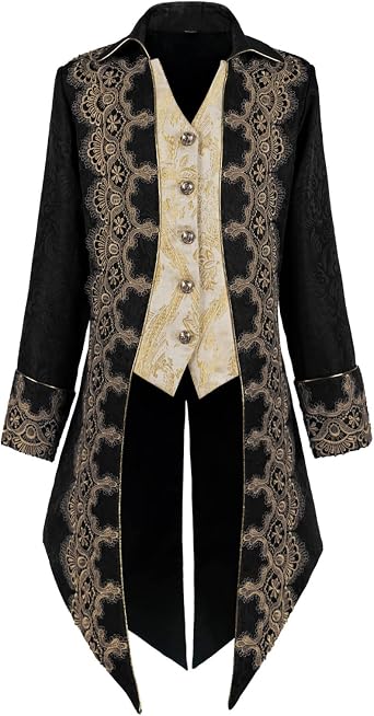 Mens Medieval Tailcoat Jacket Embroidery Vintage Gothic Steampunk Tuxedo