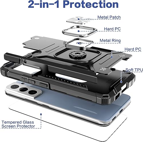 Miniatura 6 de Funda para Galaxy S22 Plus con protector de pantalla, funda híbrida de prueba de caídas con soporte de automóvil, funda protectora delgada para