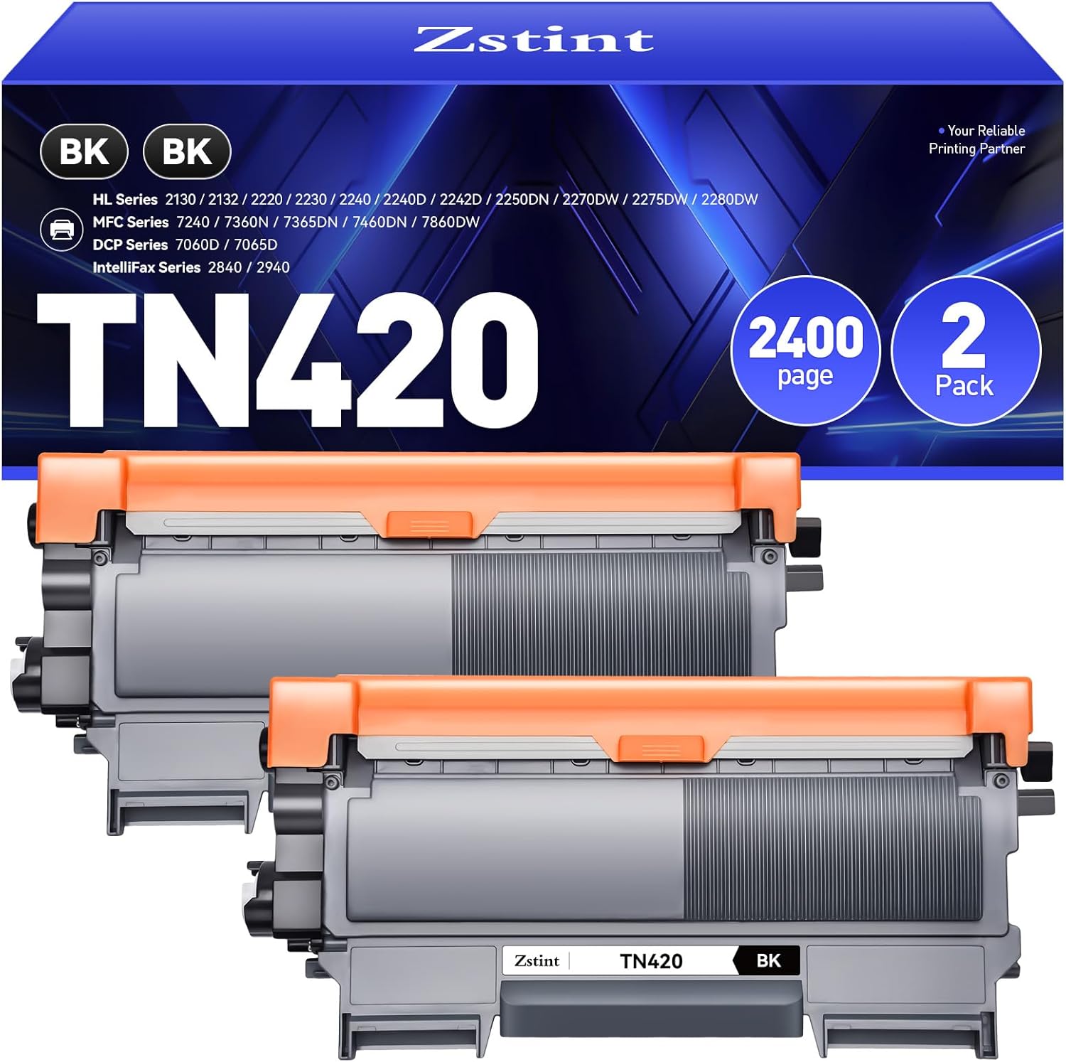 Product image of TN420 Toner Cartridge Black 2-Pack Replacement Compatible for Brother TN-420 TN450 TN-450 HL-2270DW HL-2280DW HL-2230 MFC-7360N MFC-7860DW DCP-7065DN Intellifax 2840 2940 MFC-7240 HL-2240D Printer Ink