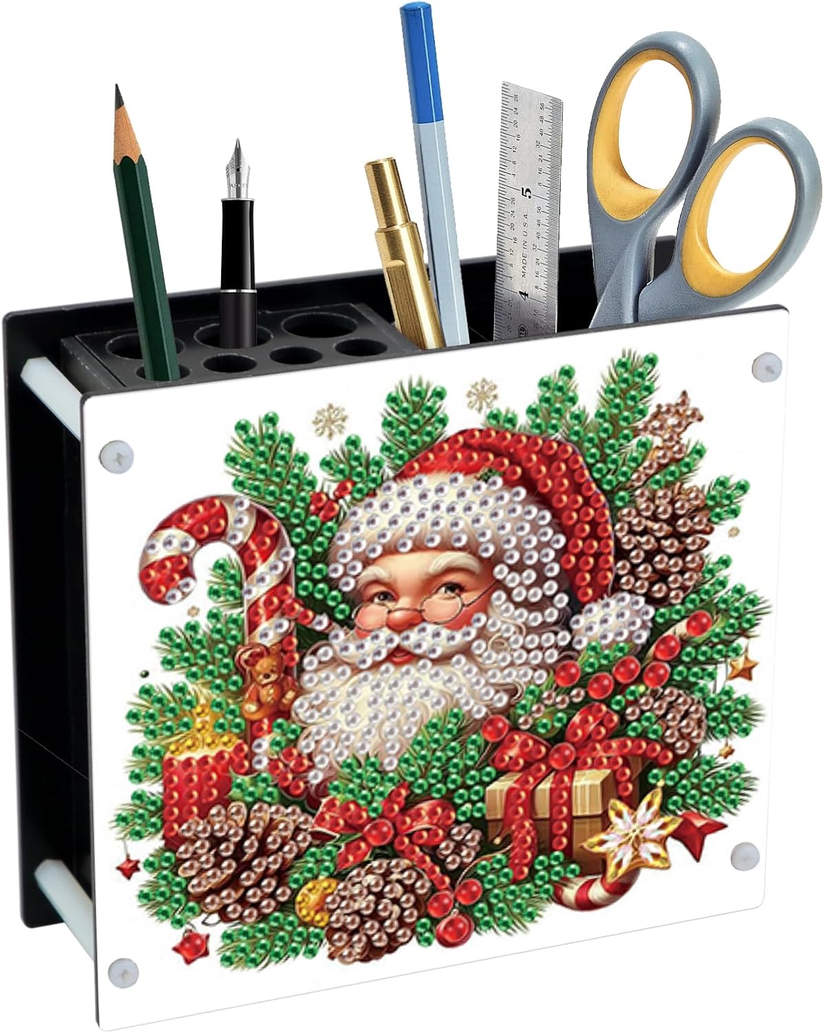 Christmas Diamond Art Pen Holder Santa Claus Diamond Painting Pencil Holder Xmas Gem Art Penholder Gem Painting Pen Organizer Mosaic Kits for Adults Pencil Organizer, Contains 12 Slots