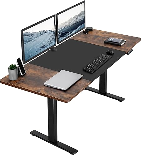 VIVO DESK-KIT-1B7BN - Escritorio eléctrico de pie rústico de 71 x 30 pulgadas, ajuste de altura de memoria, serie 1B, parte superior en marrón