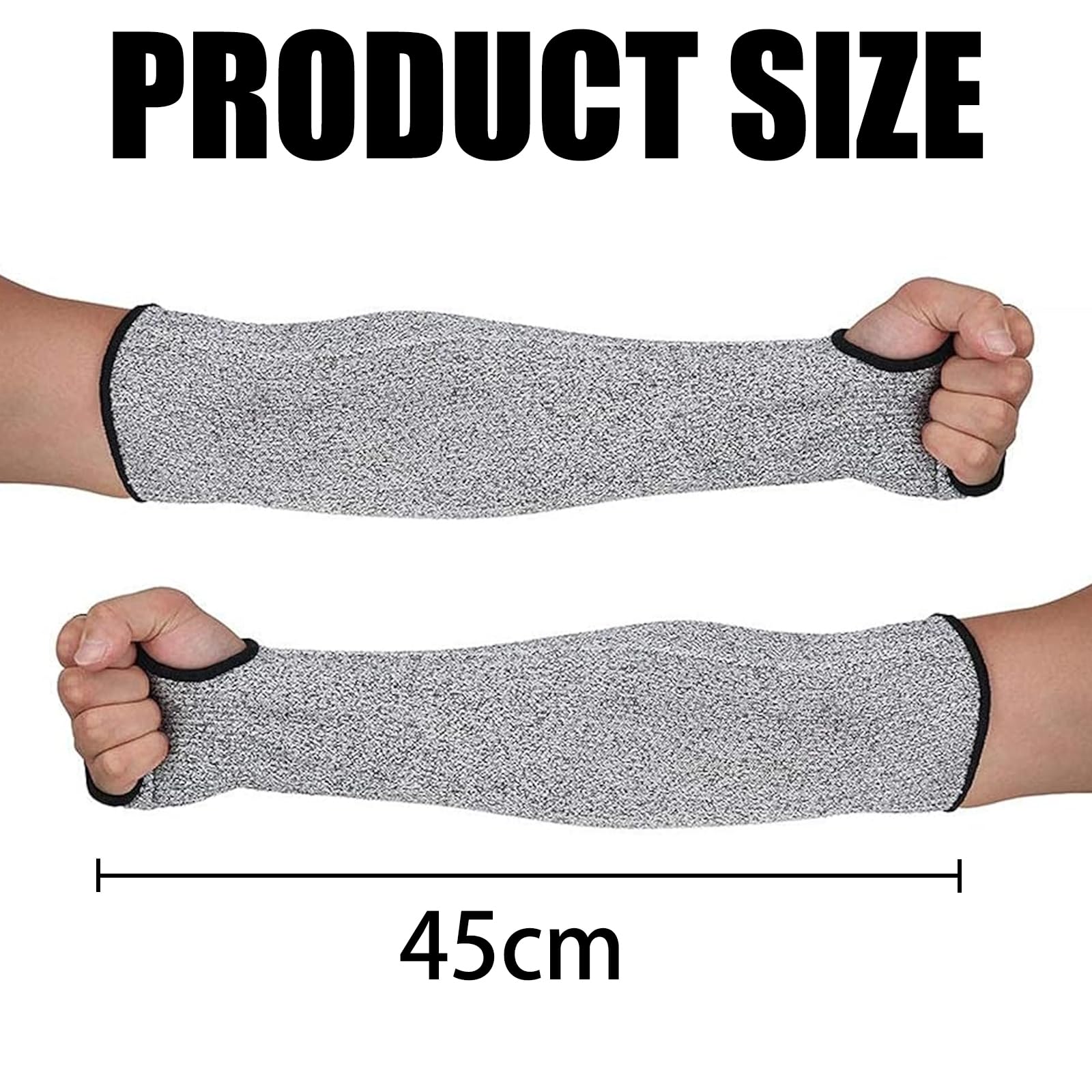 Manguito de protección contra cortes, 45 cm, gris, Nylon HPPE Spandex, transpirable, para construcción, cocina, jardinería, trabajadores y protección del antebrazo