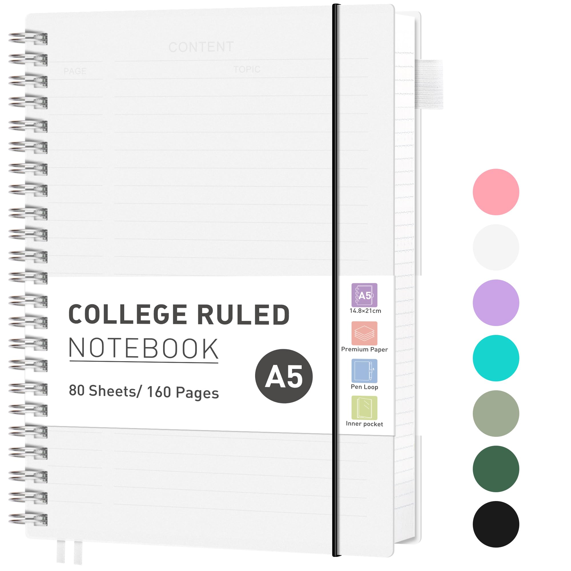 RETTACY A5 Notebook, Journals for Women Lined,Wirebound Spiral Notebook 160 Pages for Writing,100gsm College-Ruled Paper