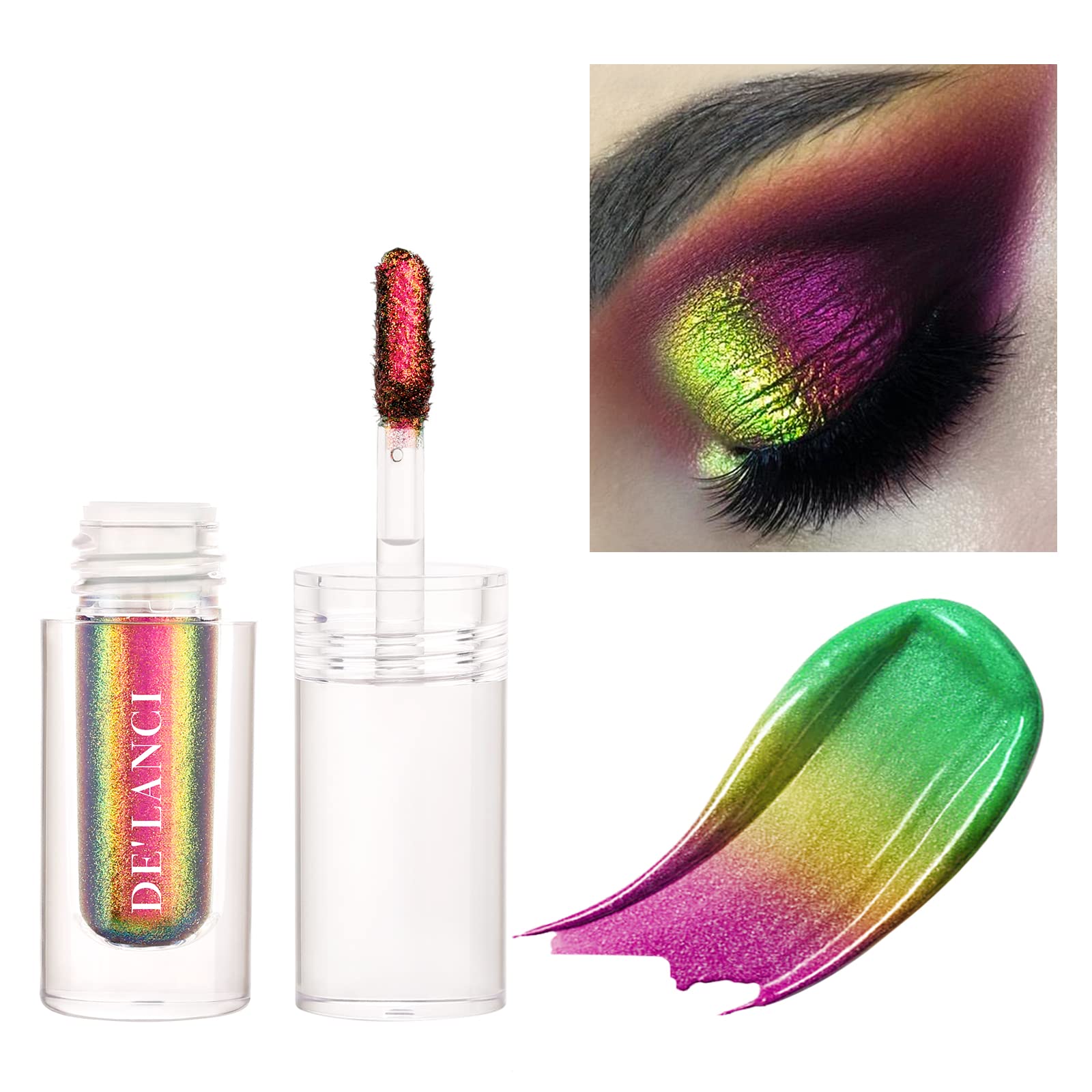 Chameleon Liquid Eyeshadow, Metallic Glitter Multichrome Eye Shadow, Sparkling Intense MultiColor Shifting Eye Makeup, High Pigment Longer-Lasting No Creasing, Quick-Drying Change Duochrome Eyeshadows