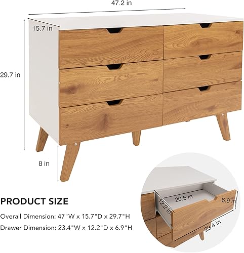 Miniatura 3 de EazeHome Cómoda doble de 6 cajones cómoda de granja de 6 cajones cómoda doble cómoda muebles de dormitorio