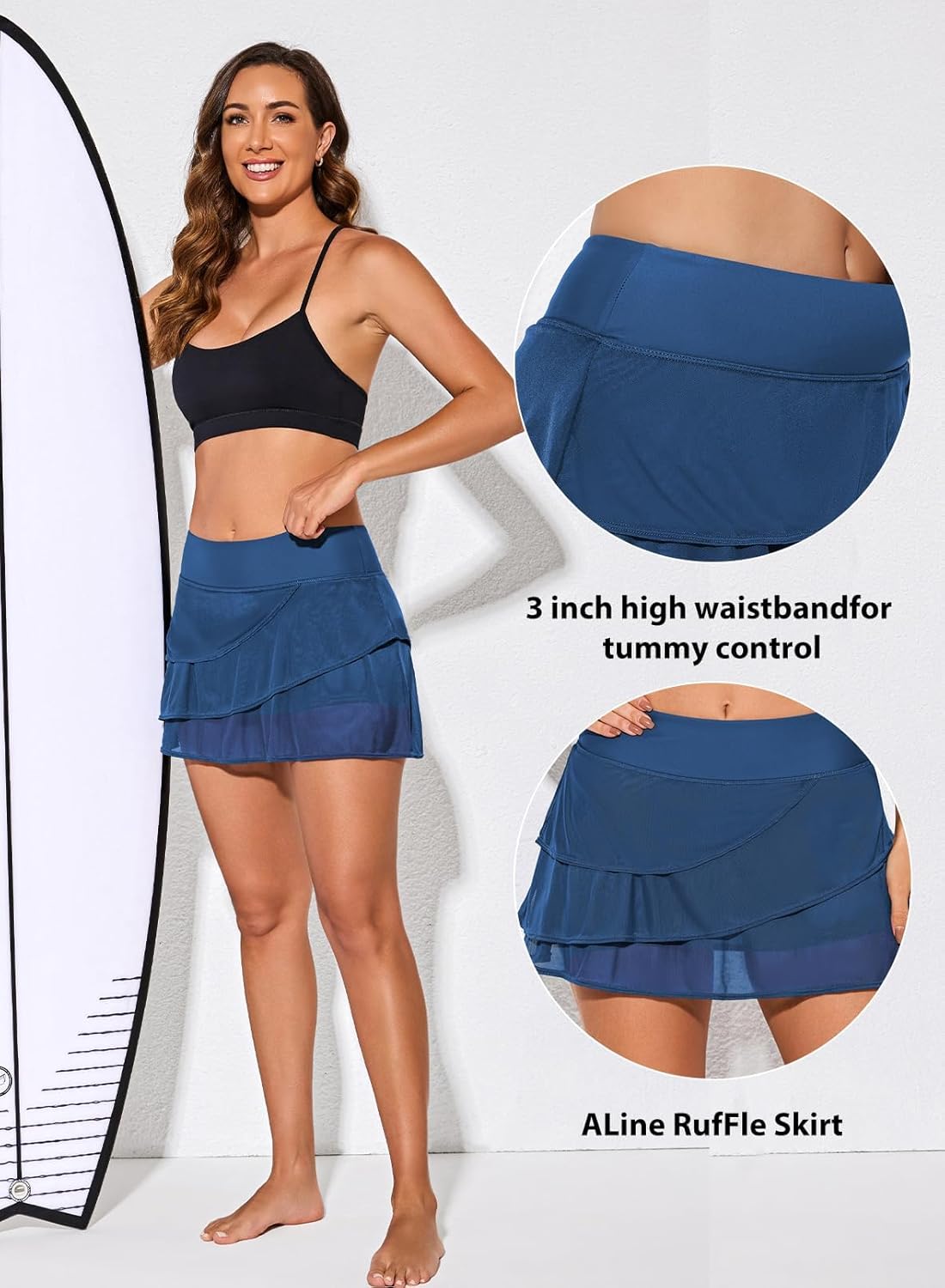Aleumdr Women's Waistband Layered Swimdress Ruffle Swim Skirt Swimsuit Bottom(Available in Plus)
