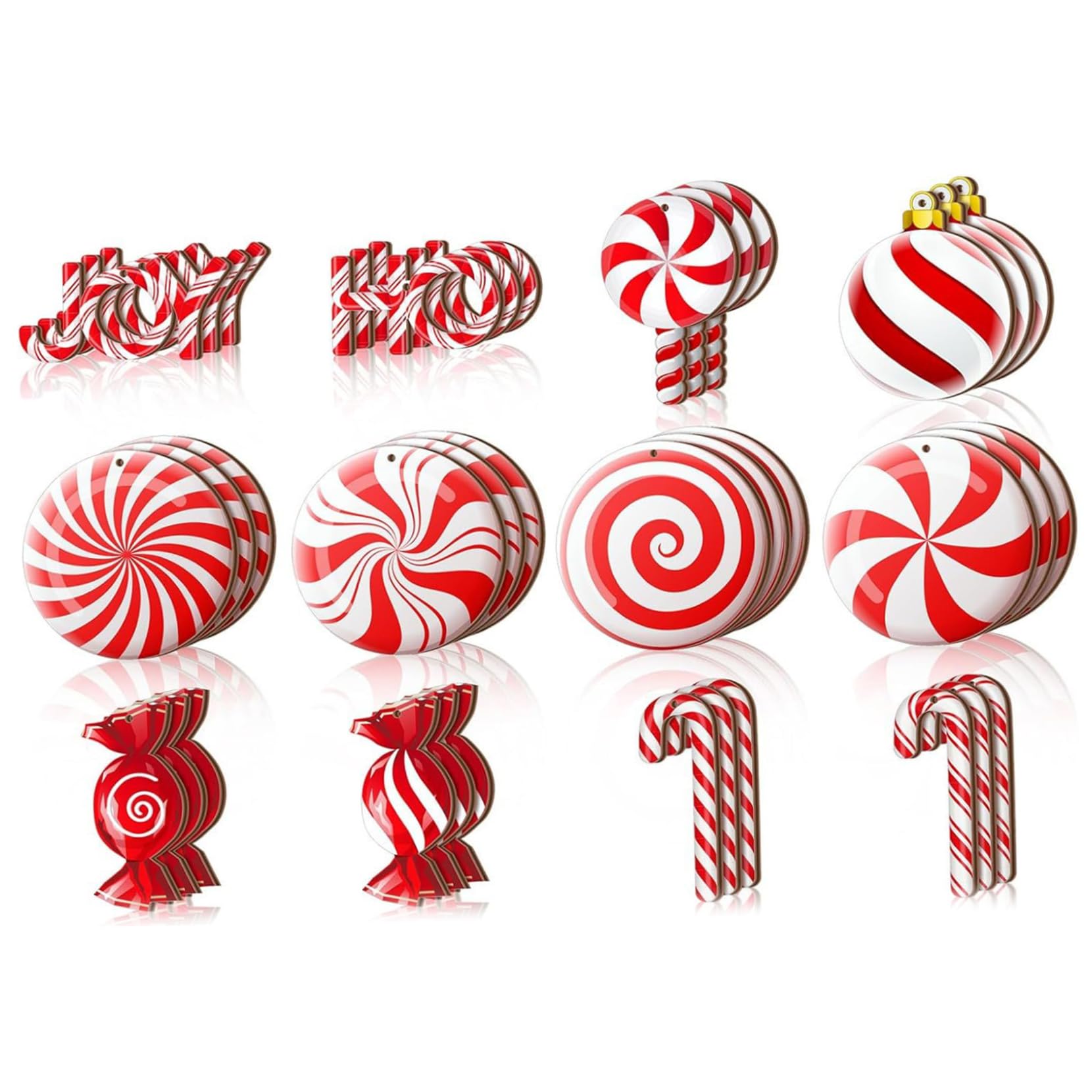 Imooreshine Candy Cane Christmas Decorations, 36PCS/Set Wooden Gloss Candy Cane Ornaments, Hanging Peppermint Christmas Decorations for Xmas Tree Decor