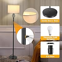 Vista 5 de Lámparas de pie para sala de estar, lámpara de pie, lámpara de pie moderna con pantalla de lino, interruptor giratorio, bombilla LED incluida