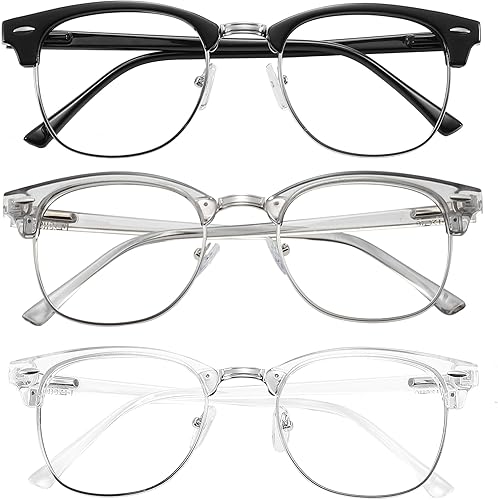 Miniatura 4 de Przene Gafas de bloqueo de luz azul para hombres y mujeres, retro, redondas, semi sin montura UV400, paquete de 3