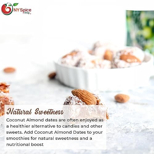 Miniatura 6 de NY SPICE SHOP Rollo de coco de dátiles, bolas de dátiles de coco 100% naturales, dátiles de oro a granel, frutas secas - Dátiles Medjool - Mini