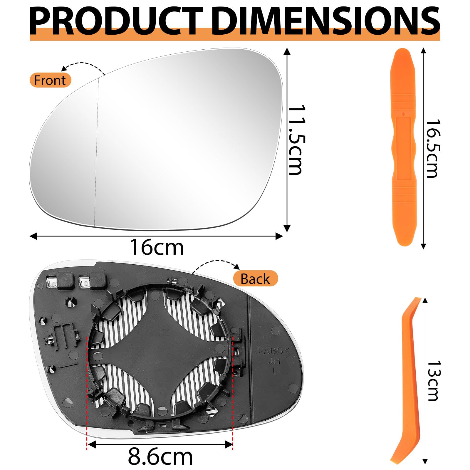 Szkło lustrzane zastępcze z ogrzewanym asferycznym lusterkiem zastępczym do VW JETTA 5 2005-2010/VW GOLF 5 2003-2008/VW PASSAT B6 2007-2011/Skoda Superb Facelift 2007-2008, lusterko zewnętrzne (lewe)