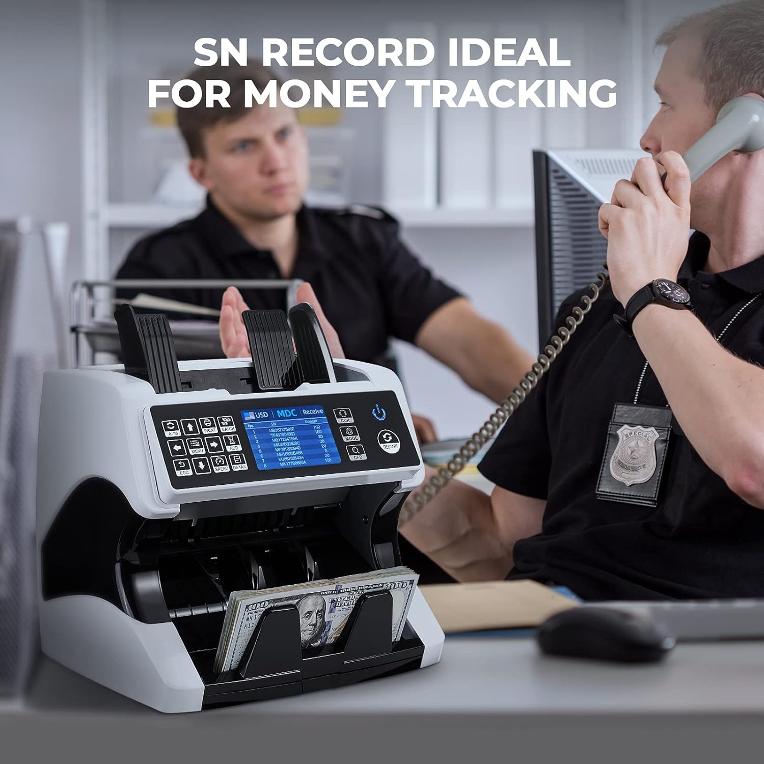 MUNBYN IMC01 Bank Grade Money Counter Machine Mixed Denomination, 2CIS/UV/IR/MG/MT Counterfeit Detection, Serial Number, MUL Currency Cash Counter, Printer Compatible Bill Value... - Image 9