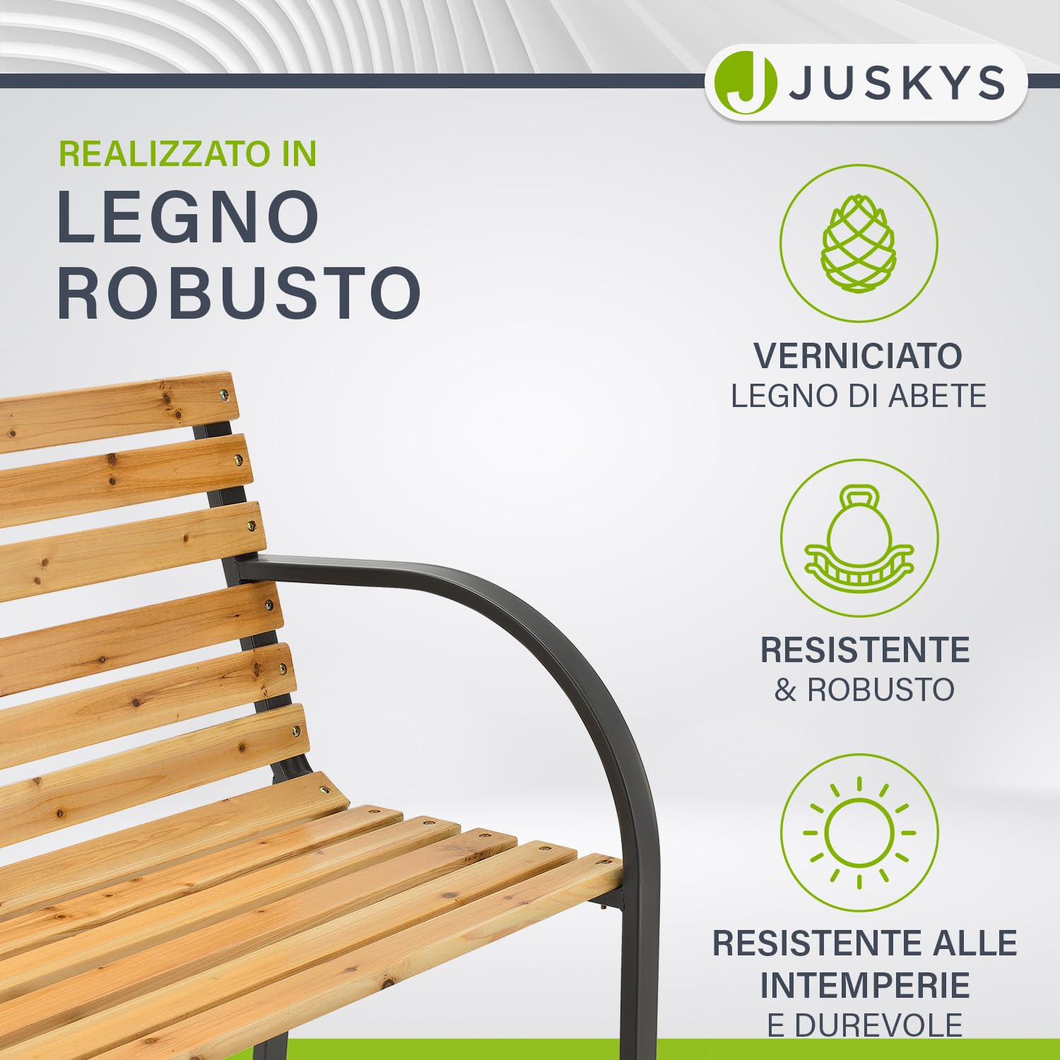 Juskys panchina da giardino Modena a 2 posti con schienale e braccioli panca resistente alle intemperie in legno e acciaio 120x62x82 cm classica per giardino balcone terrazza