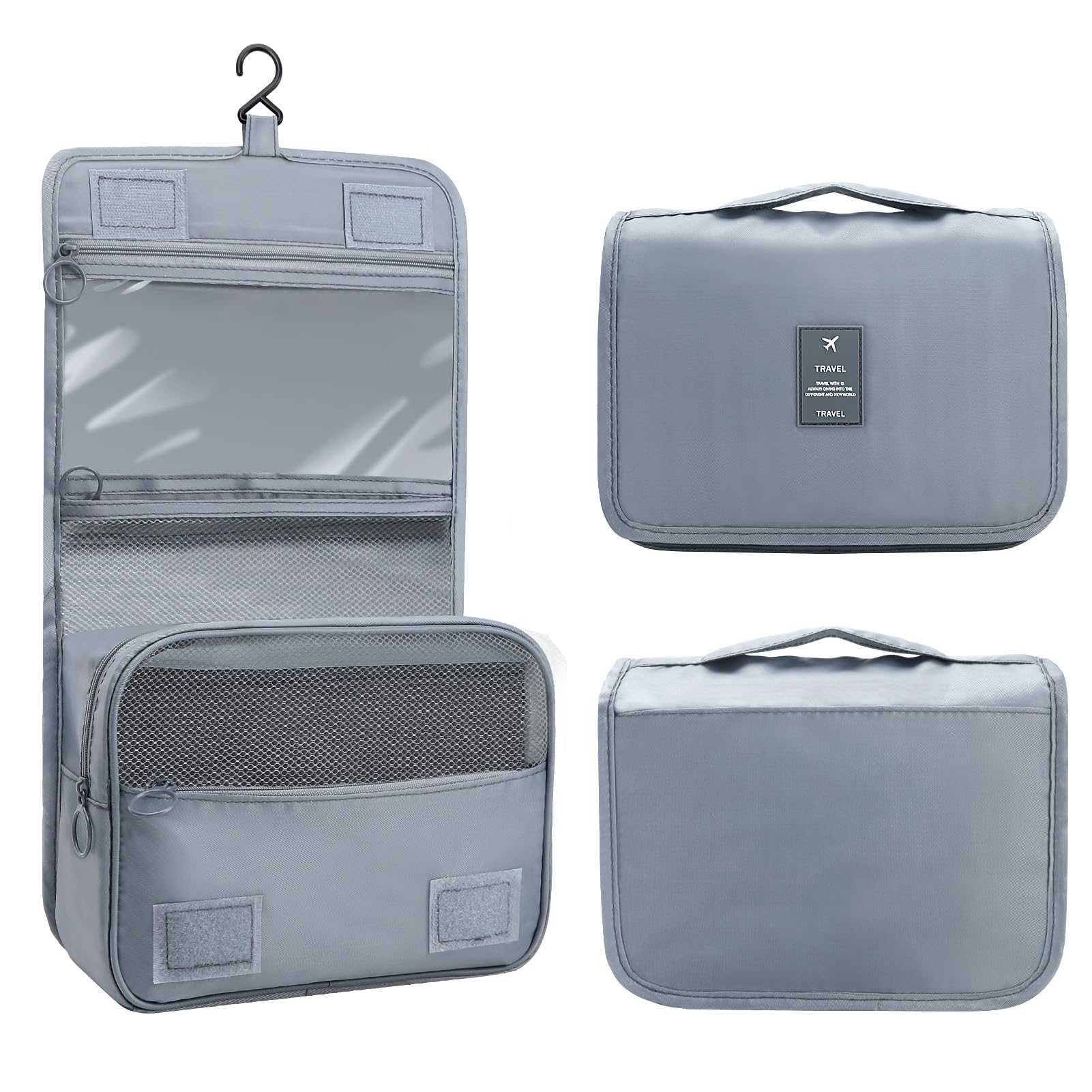 NEUTYPECHIC Neceser Hombre Mujer de Viaje, Bolsa de Aseo Gran Capacidad, Impermeable Neceser Maquillaje Colgante con Compartimentos, para BañO Y Almacenamiento, Accesorios de Viaje, Gris
