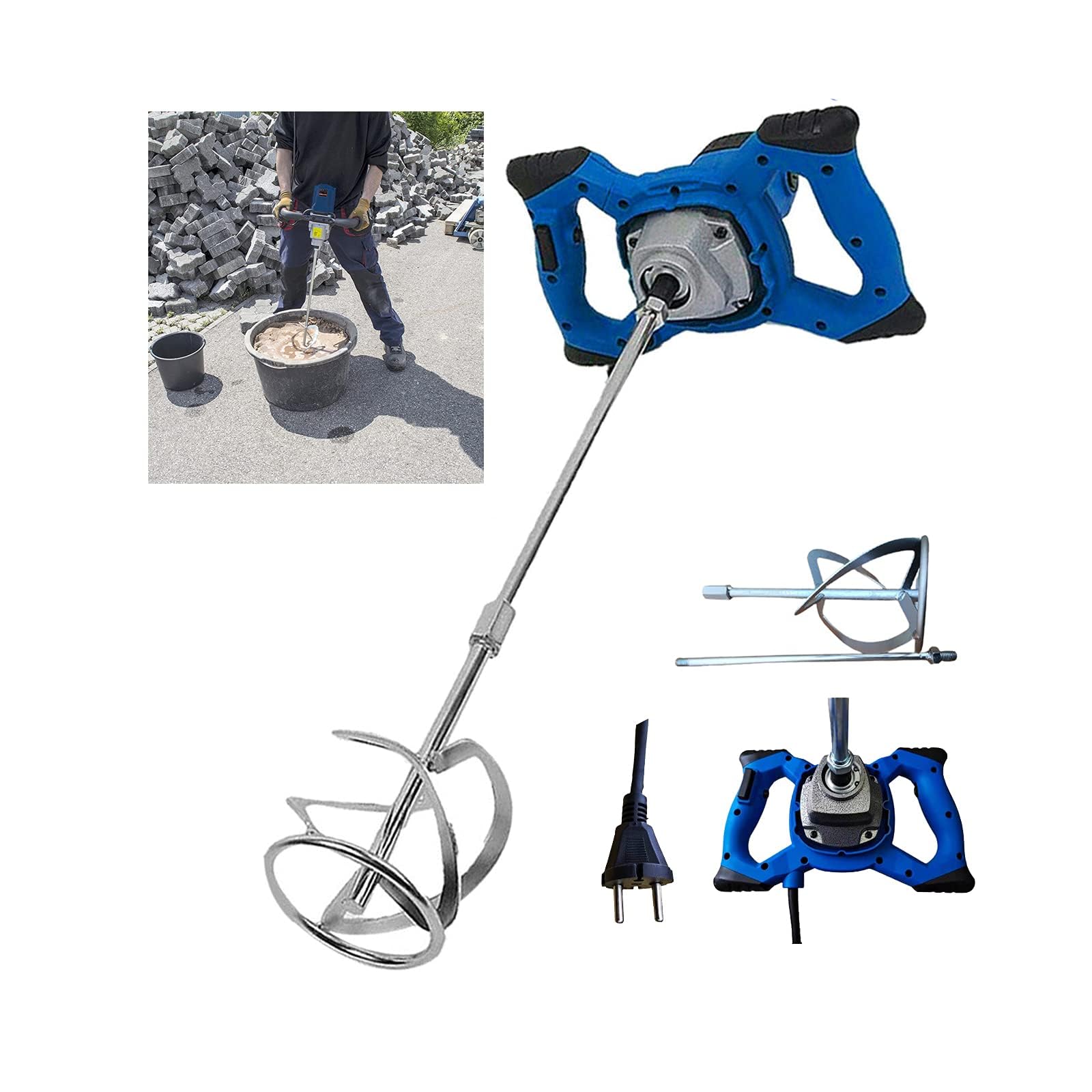 Banas Agitatore 2600W Agitatore per malta, Agitatori manuali a 6 livelli Agitatore per miscelatore Agitatore per malta Calcestruzzo, Blu; Durevole e adatto a un'ampia gamma di materiali
