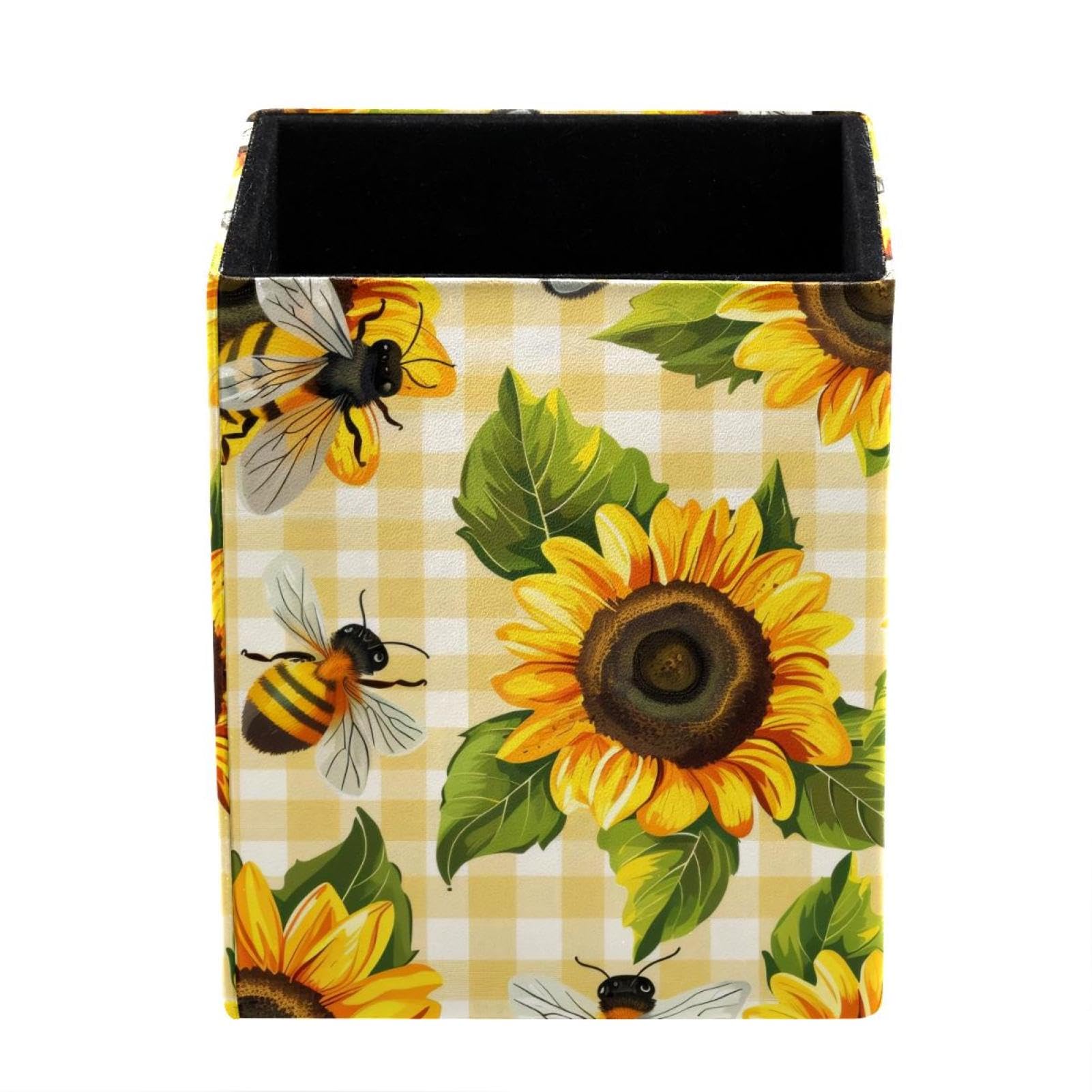FWJZDSP Pen Pencil Holder for Desk, Bee Sunflowers Desk Pen Organizer Desktop Supplies and Accessories for Women Girls, Pen Cup Pencil Caddy for Office Home Art Supply