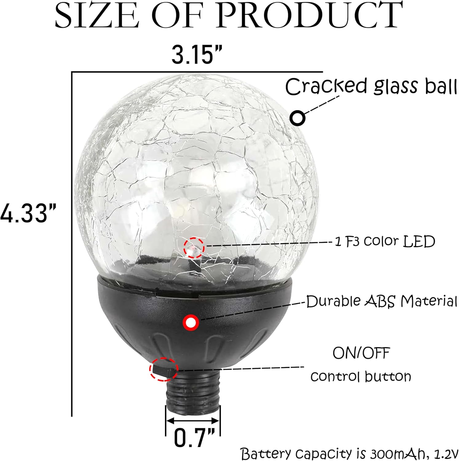 ソーラーパワーガラスボール+アクセサリー - ソーラーウィンドスピナー交換用カラーソーラーライトパーツ(80mm)