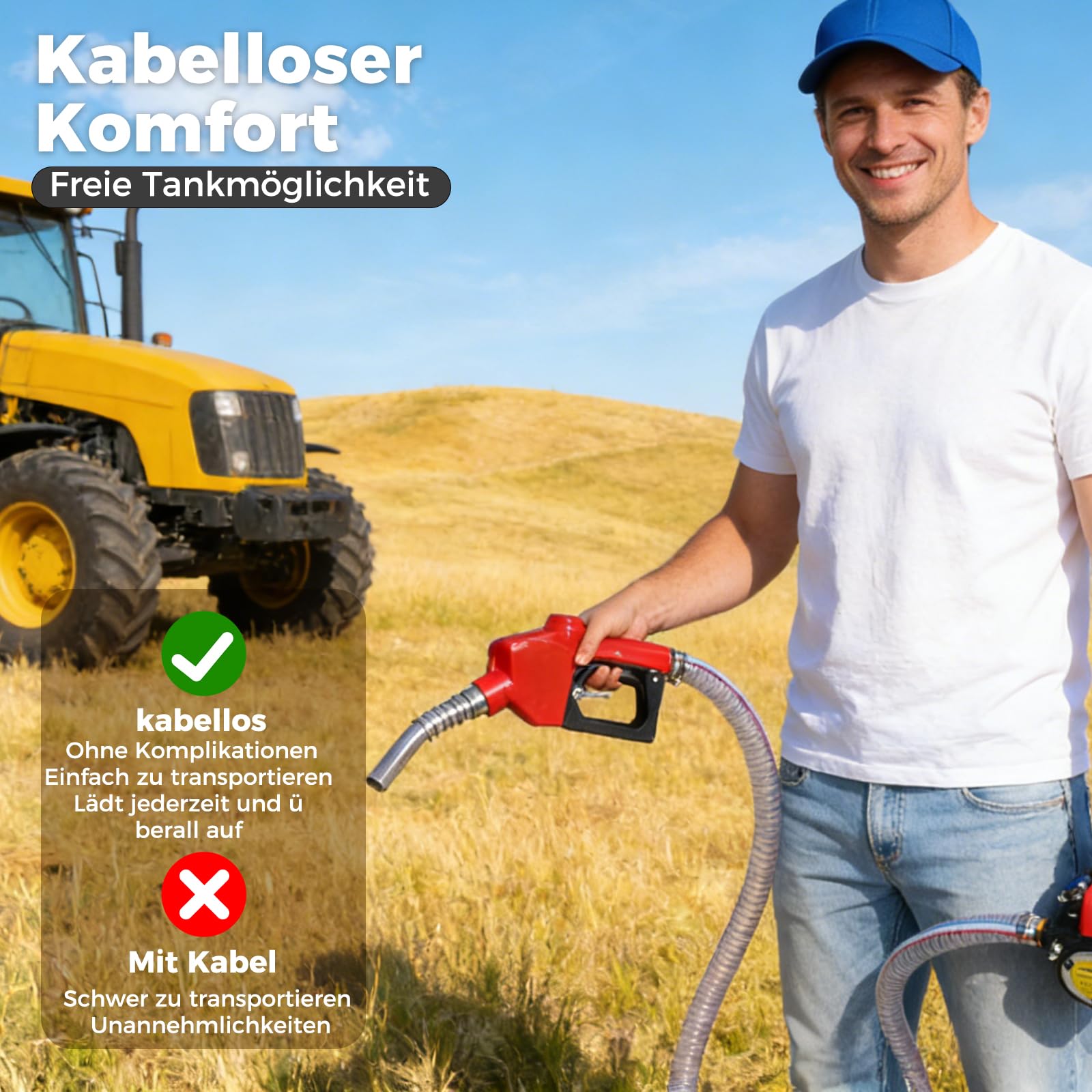 Bostar Akku Dieselpumpe 21V 4.0Ah (Kompatibel mit Makita 18V), 45L/min Heizölpumpe Selbstansaugend (5m) & Förderhöhe 10m, Set mit Automatik-Zapfpistole & 5 Ersatzflügeln, für Traktor & Heizung