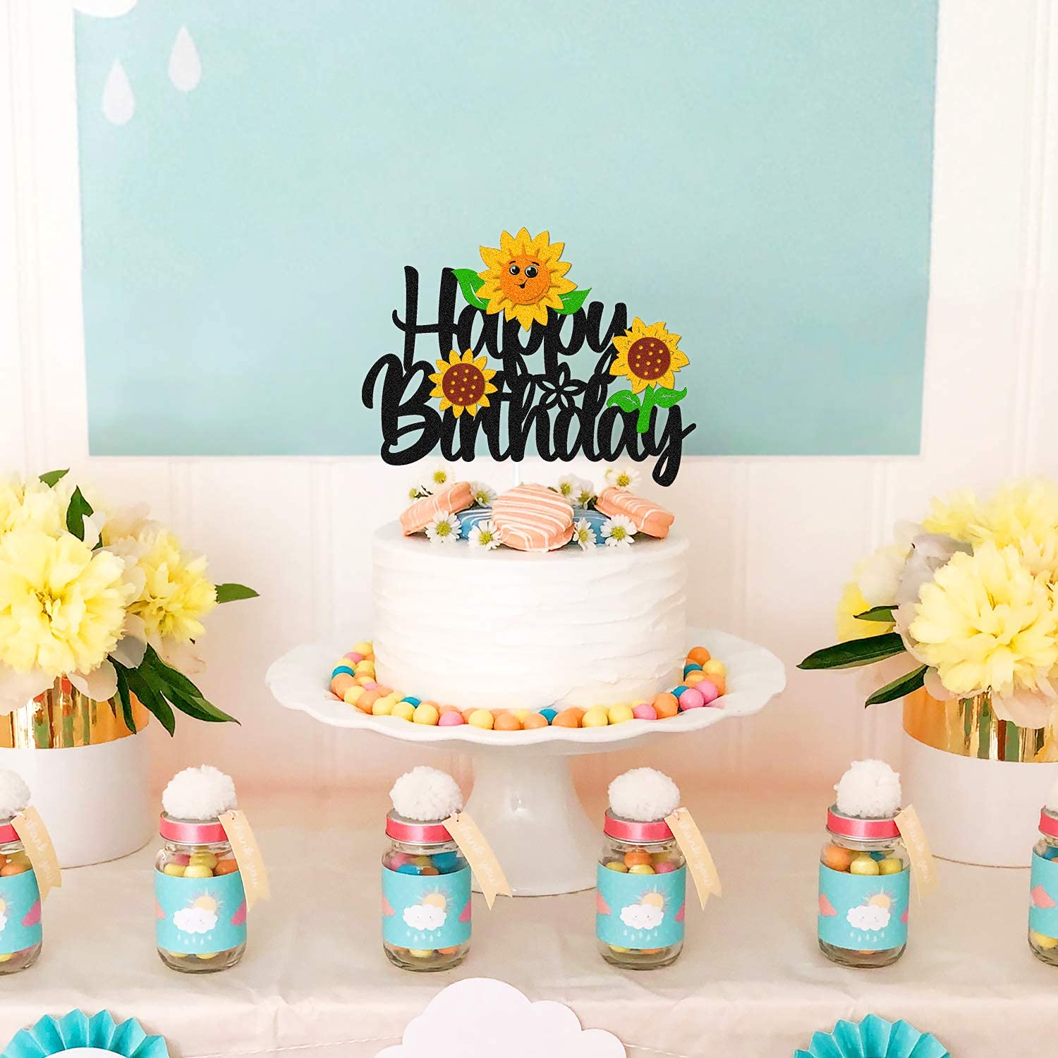 Sunflower & Rainbow Cake Topper - Colorful Decorative Pick For Birthday & Celebration Cakes - View #6