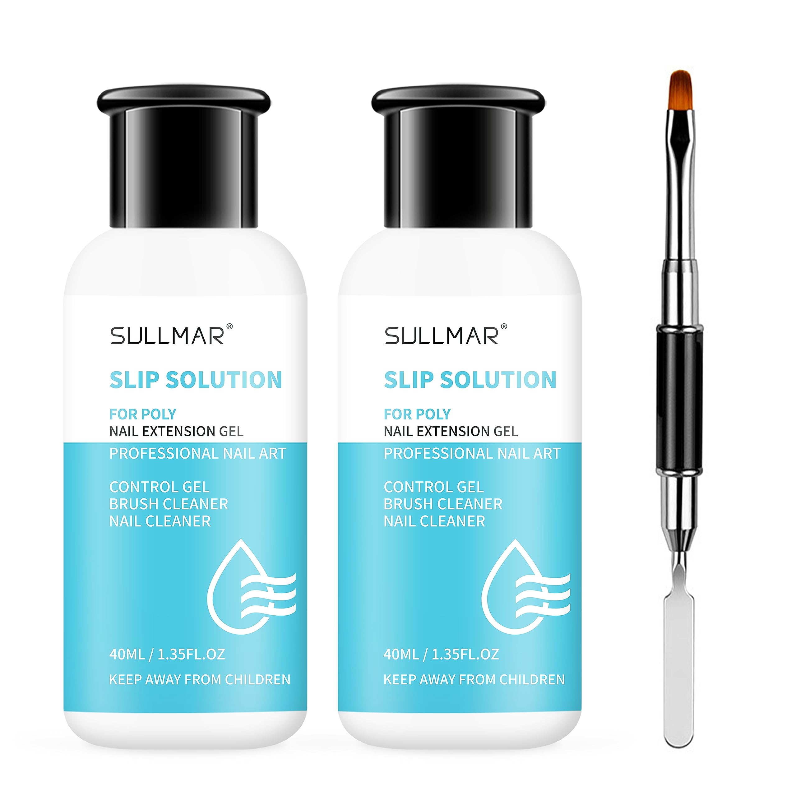 SULLMAR 2pcs Nail Slip Solution,40ml/1.35fl.oz Poly Nail Gel Slip Solution Kit Nail Builder Slip Solution for Poly Nail Extension Gel with Dual-Ended Brush for Beginner at Home