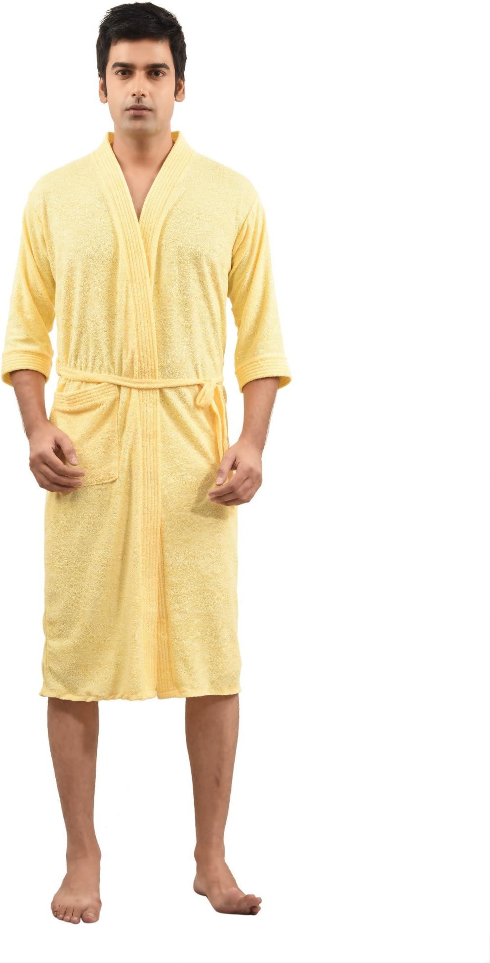 FEELBLUEFEELBLUE Men's Cotton Bathrobe- Yellow Full