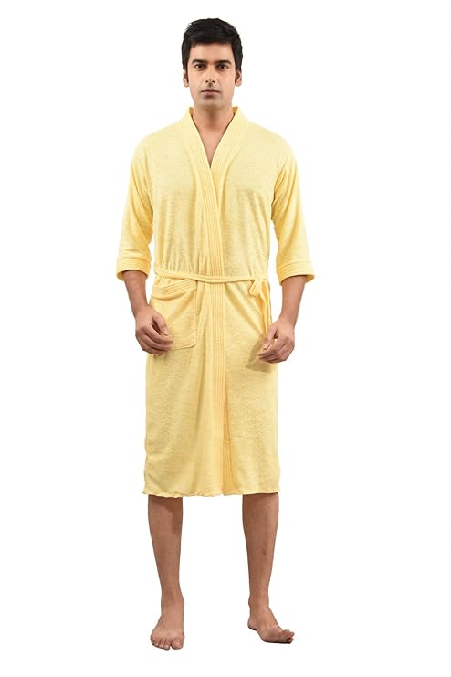 FEELBLUE Mens Cotton Bathrobe (Yellow)