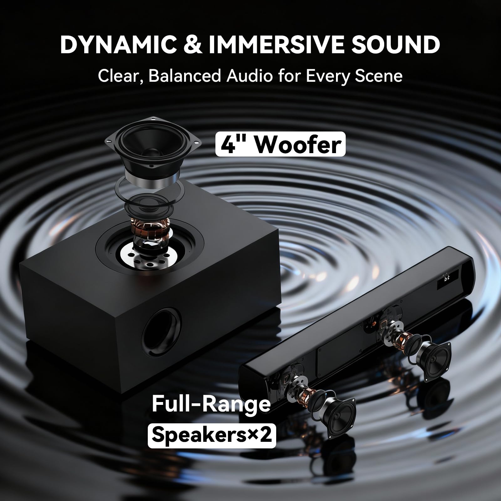 Barre de son TV Bluetooth, système de barre de son Home Cinéma, haut-parleurs TV, barres de son, caisson de basses, HDMI (ARC) OPT coaxial AUX USB 2.1 CH Home Audio TVs/PC/projecteur Treble Bass 3